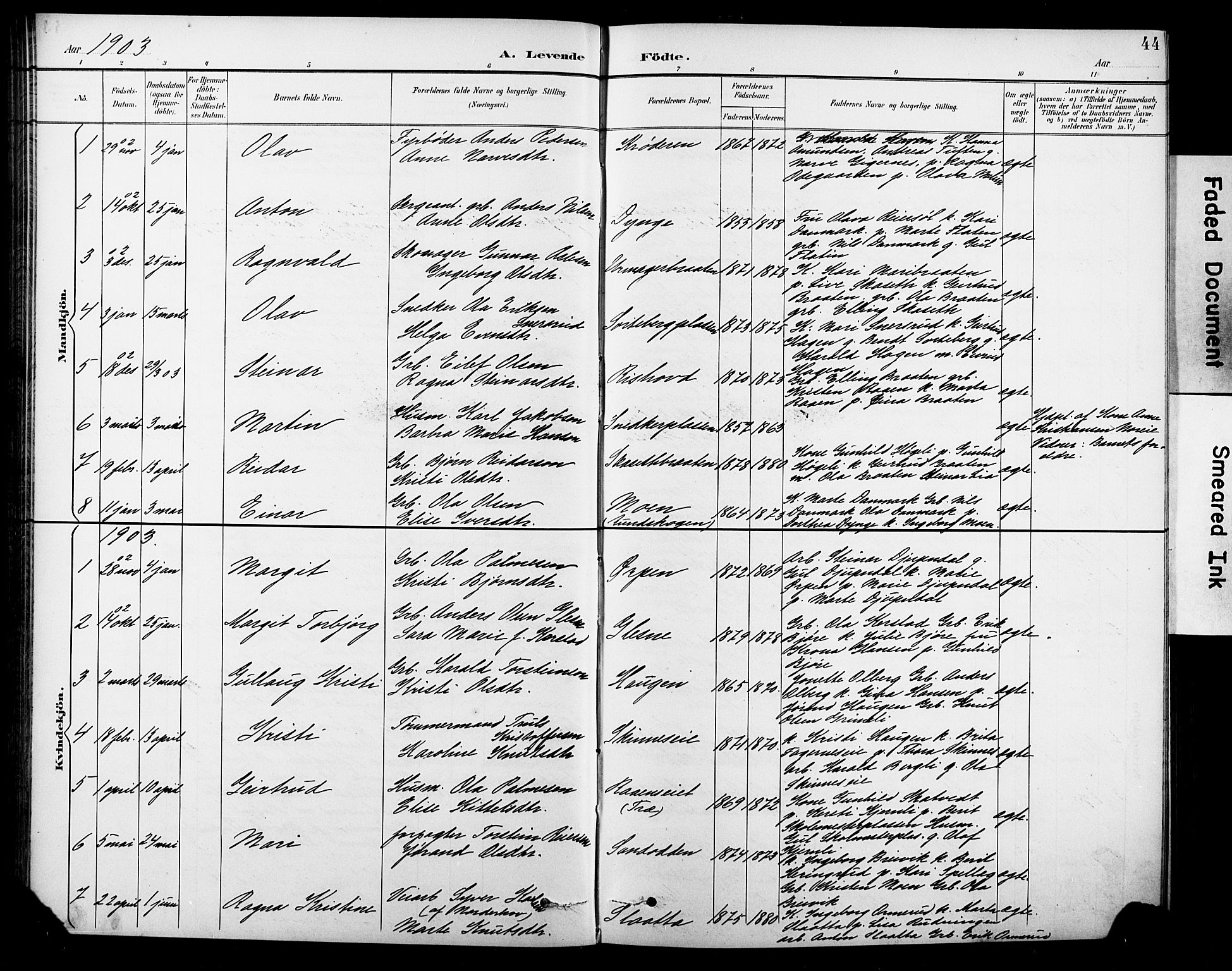 Krødsherad kirkebøker, AV/SAKO-A-19/G/Ga/L0002: Klokkerbok nr. 2, 1894-1918, s. 44