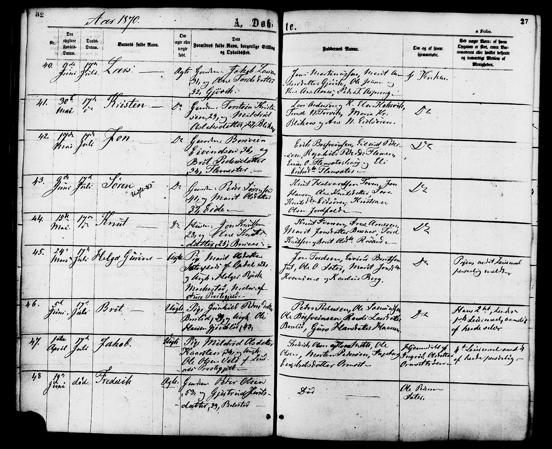 Ministerialprotokoller, klokkerbøker og fødselsregistre - Møre og Romsdal, AV/SAT-A-1454/586/L0986: Ministerialbok nr. 586A12, 1867-1878, s. 27