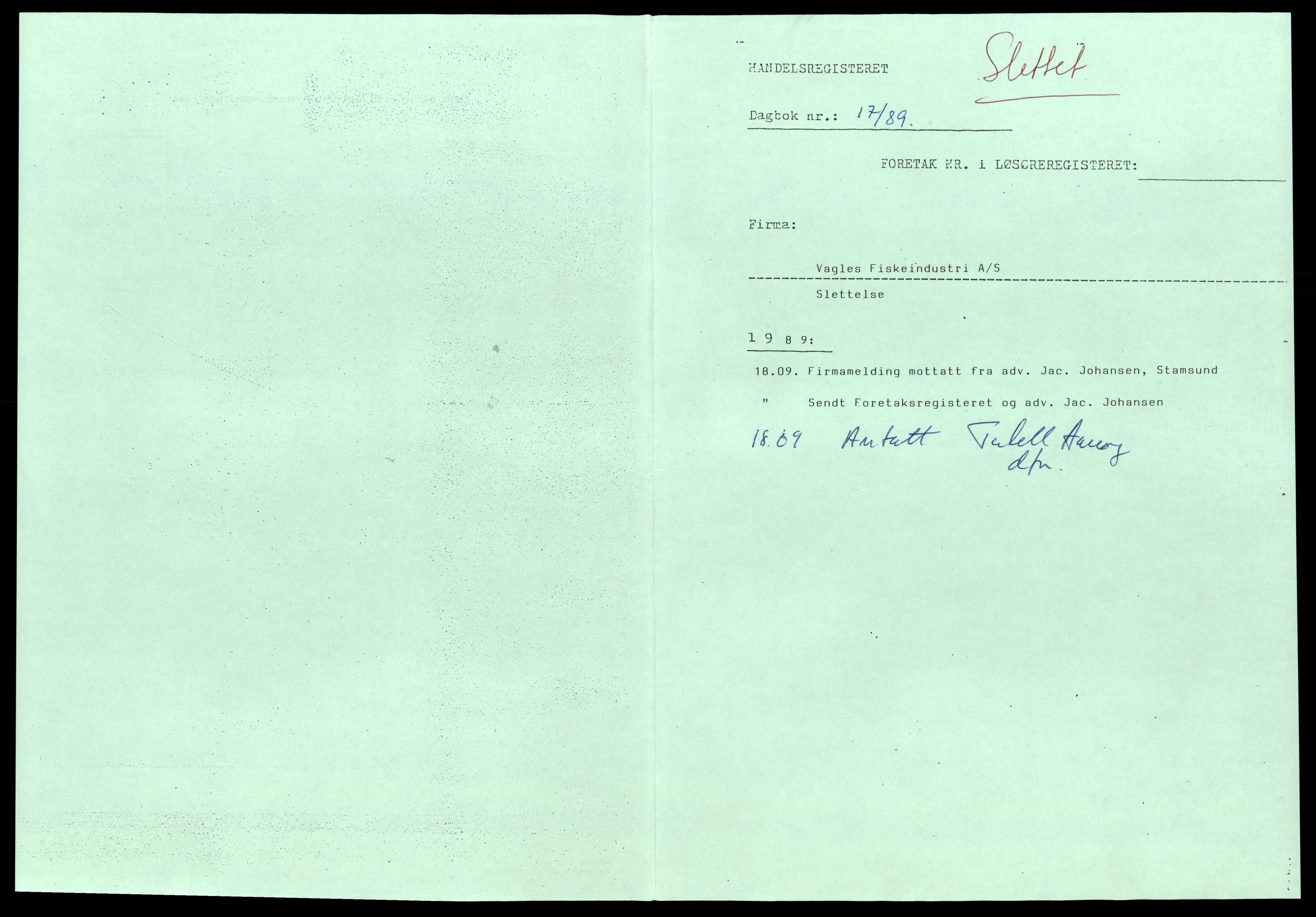 Lofoten sorenskriveri, SAT/A-0017/2/J/Jd/Jdb/L0005: Bilag, T-Å, 1944-1990, s. 1