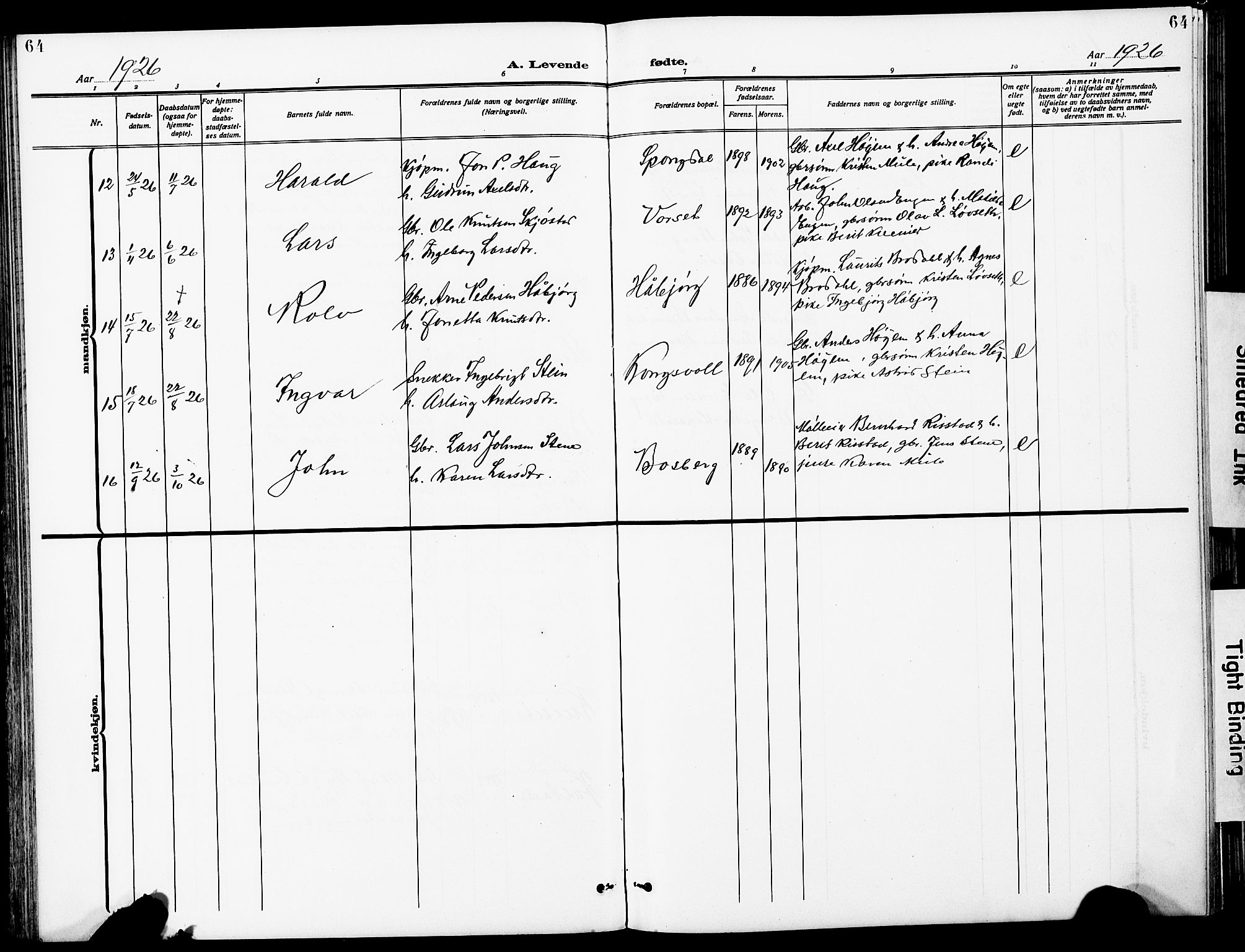 Ministerialprotokoller, klokkerbøker og fødselsregistre - Sør-Trøndelag, AV/SAT-A-1456/612/L0388: Klokkerbok nr. 612C04, 1909-1929, s. 64