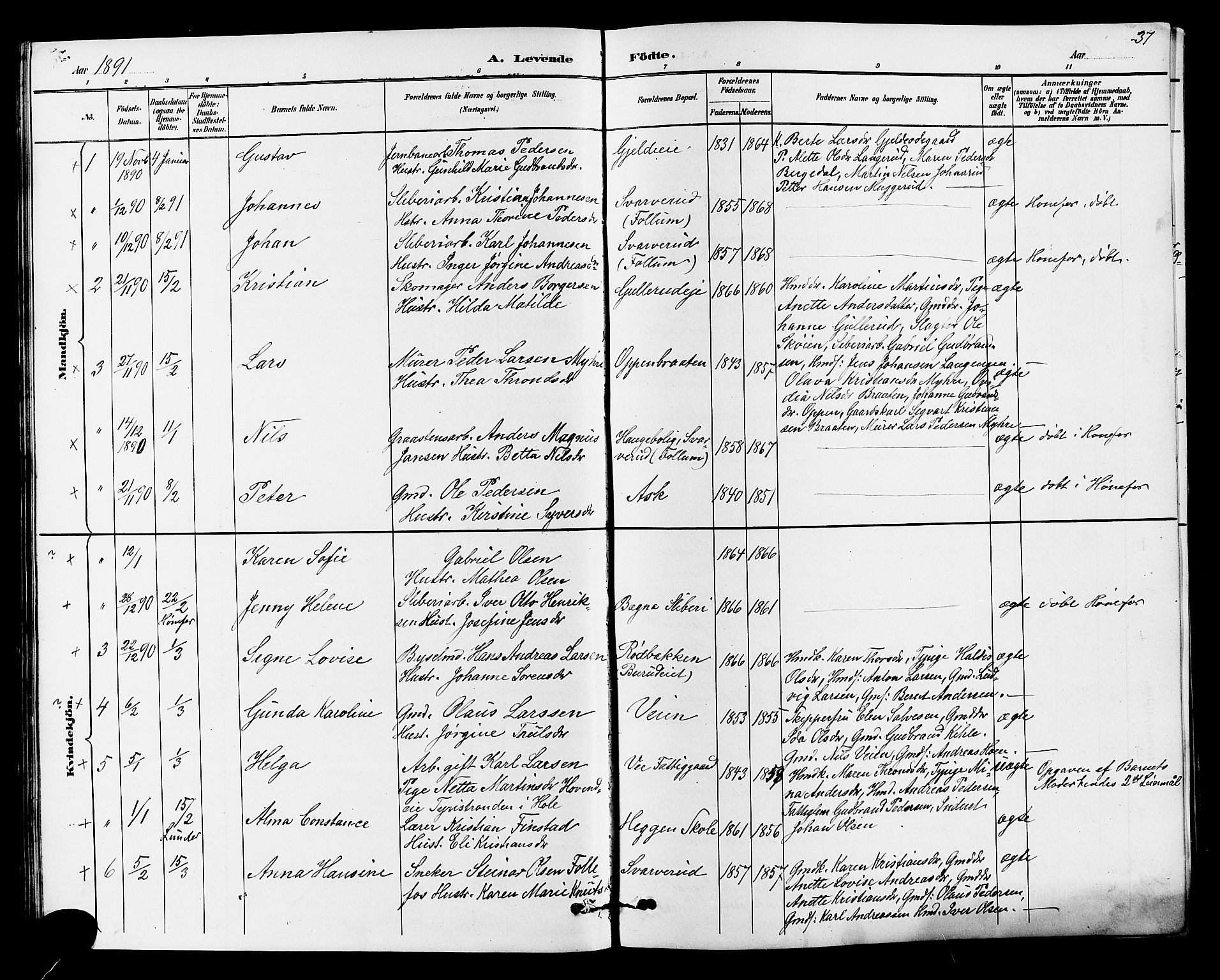 Norderhov kirkebøker, AV/SAKO-A-237/G/Ga/L0008: Klokkerbok nr. I 8, 1887-1912, s. 37