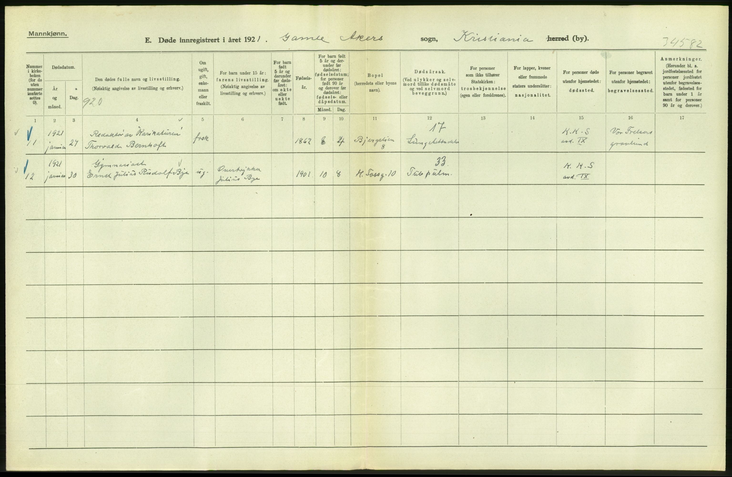 Statistisk sentralbyrå, Sosiodemografiske emner, Befolkning, AV/RA-S-2228/D/Df/Dfc/Dfca/L0012: Kristiania: Døde, 1921, s. 4