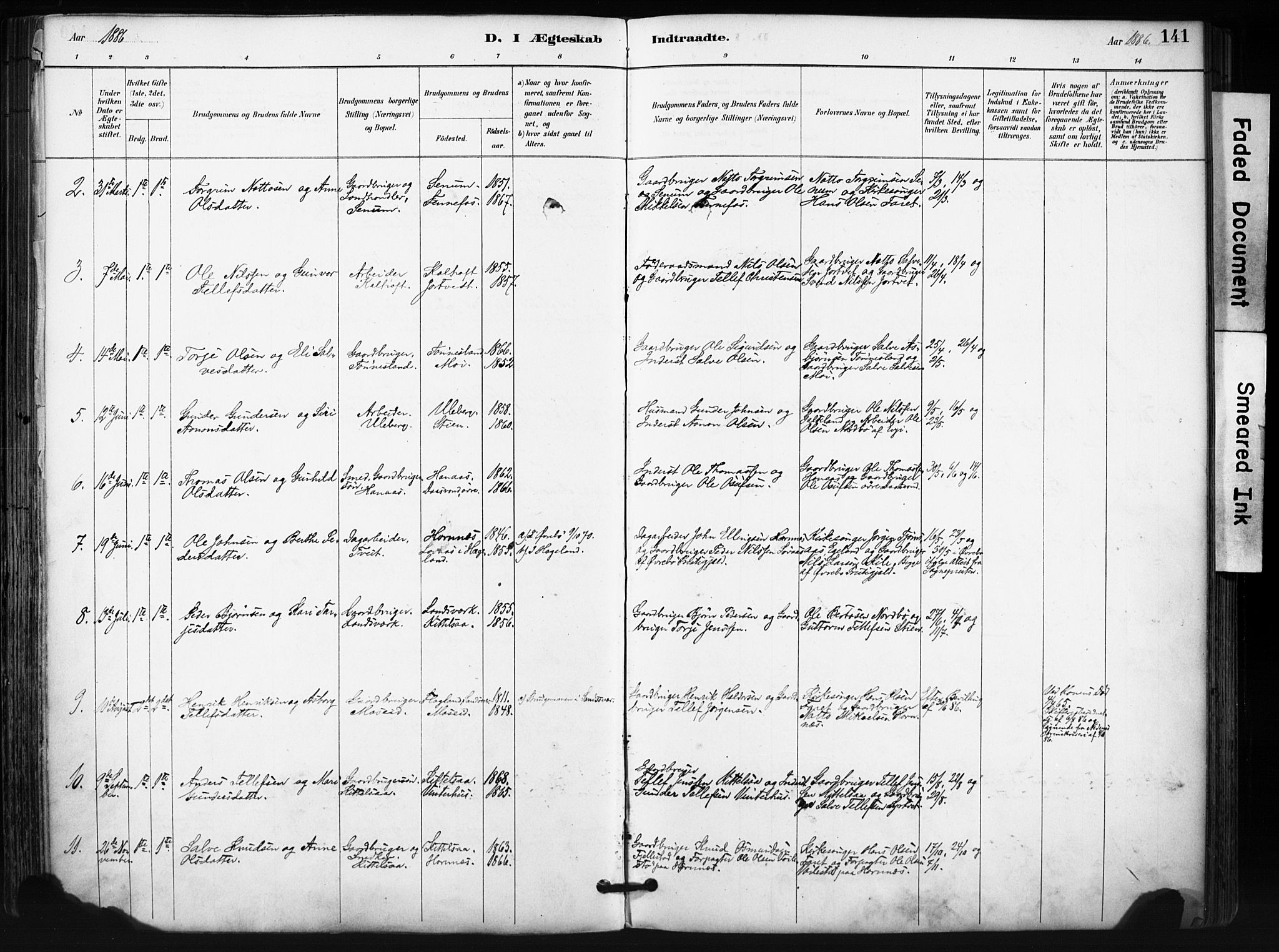 Evje sokneprestkontor, SAK/1111-0008/F/Fa/Fab/L0003: Ministerialbok nr. A 3, 1884-1909, s. 141