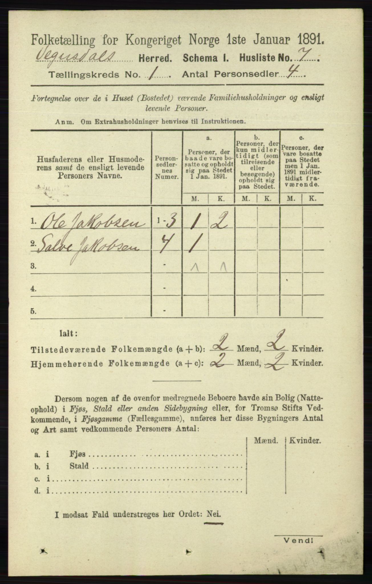 RA, Folketelling 1891 for 0934 Vegusdal herred, 1891, s. 25