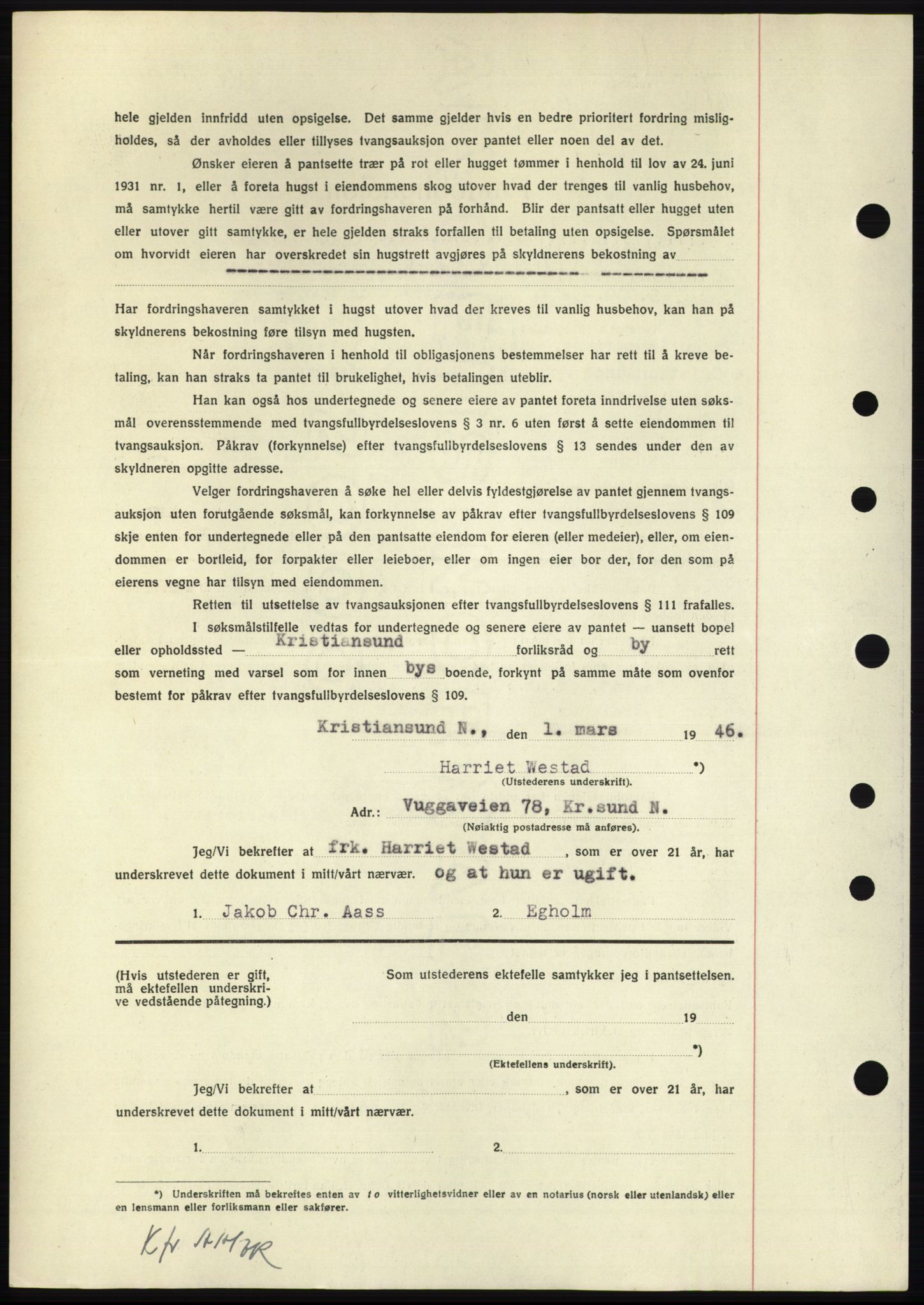 Nordmøre sorenskriveri, AV/SAT-A-4132/1/2/2Ca: Pantebok nr. B93b, 1946-1946, Dagboknr: 323/1946