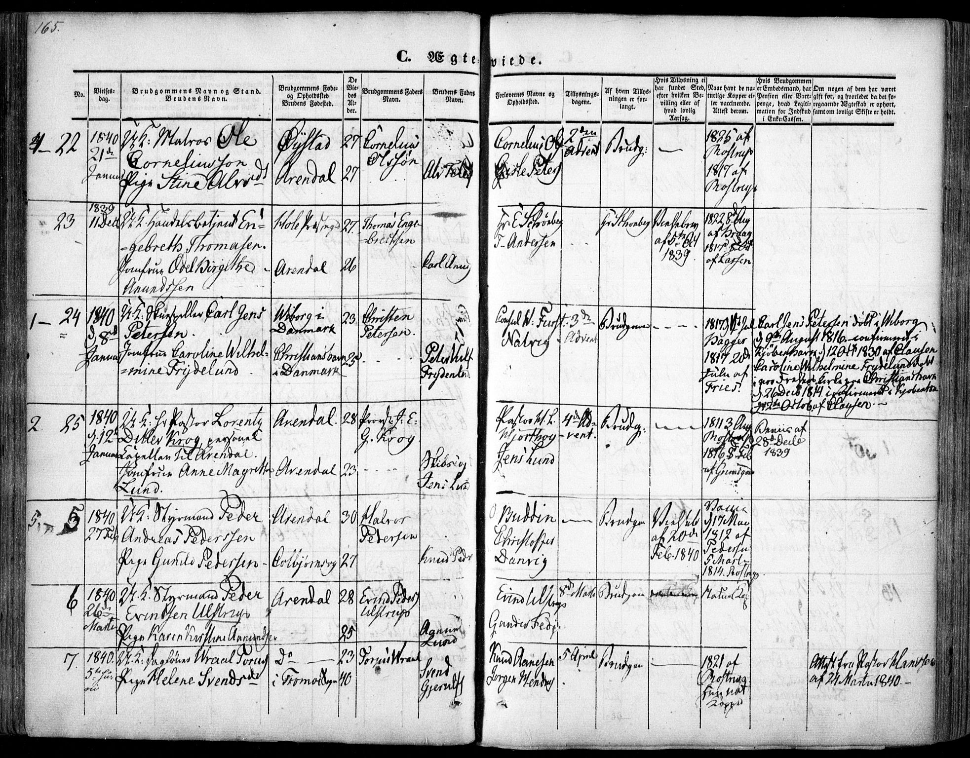 Arendal sokneprestkontor, Trefoldighet, AV/SAK-1111-0040/F/Fa/L0005: Ministerialbok nr. A 5, 1838-1854, s. 165