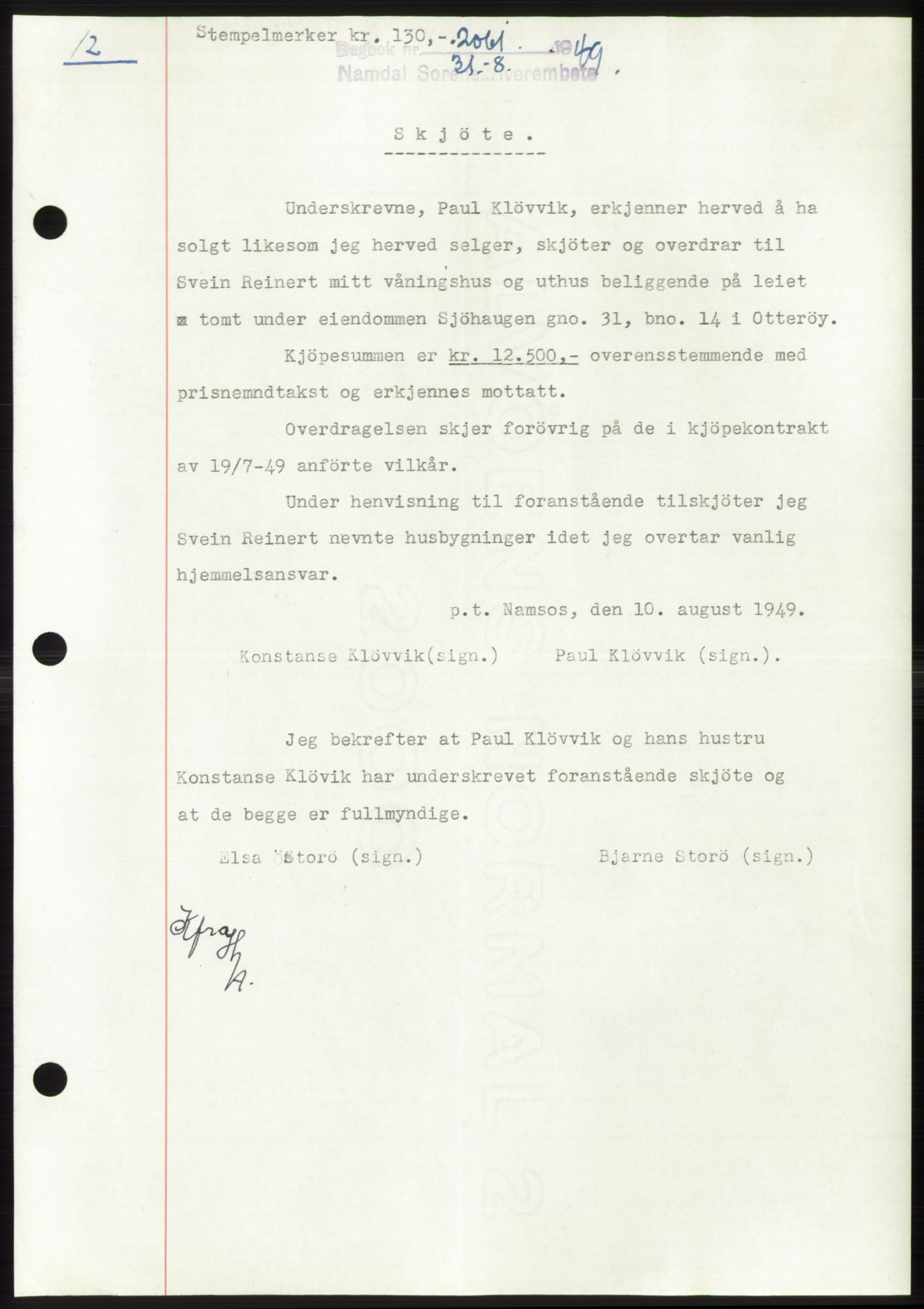 Namdal sorenskriveri, SAT/A-4133/1/2/2C: Pantebok nr. -, 1949-1949, Dagboknr: 2061/1949