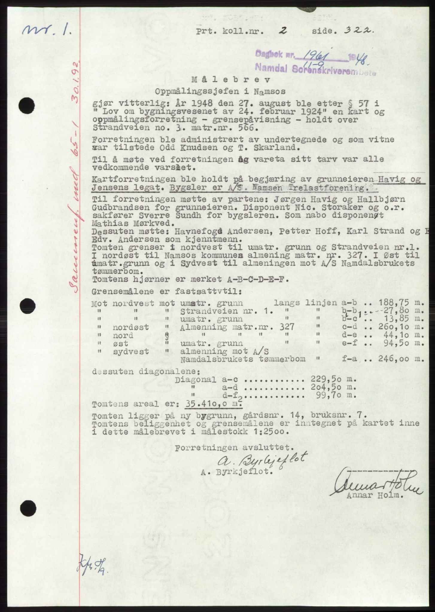 Namdal sorenskriveri, SAT/A-4133/1/2/2C: Pantebok nr. -, 1948-1948, Dagboknr: 1961/1948