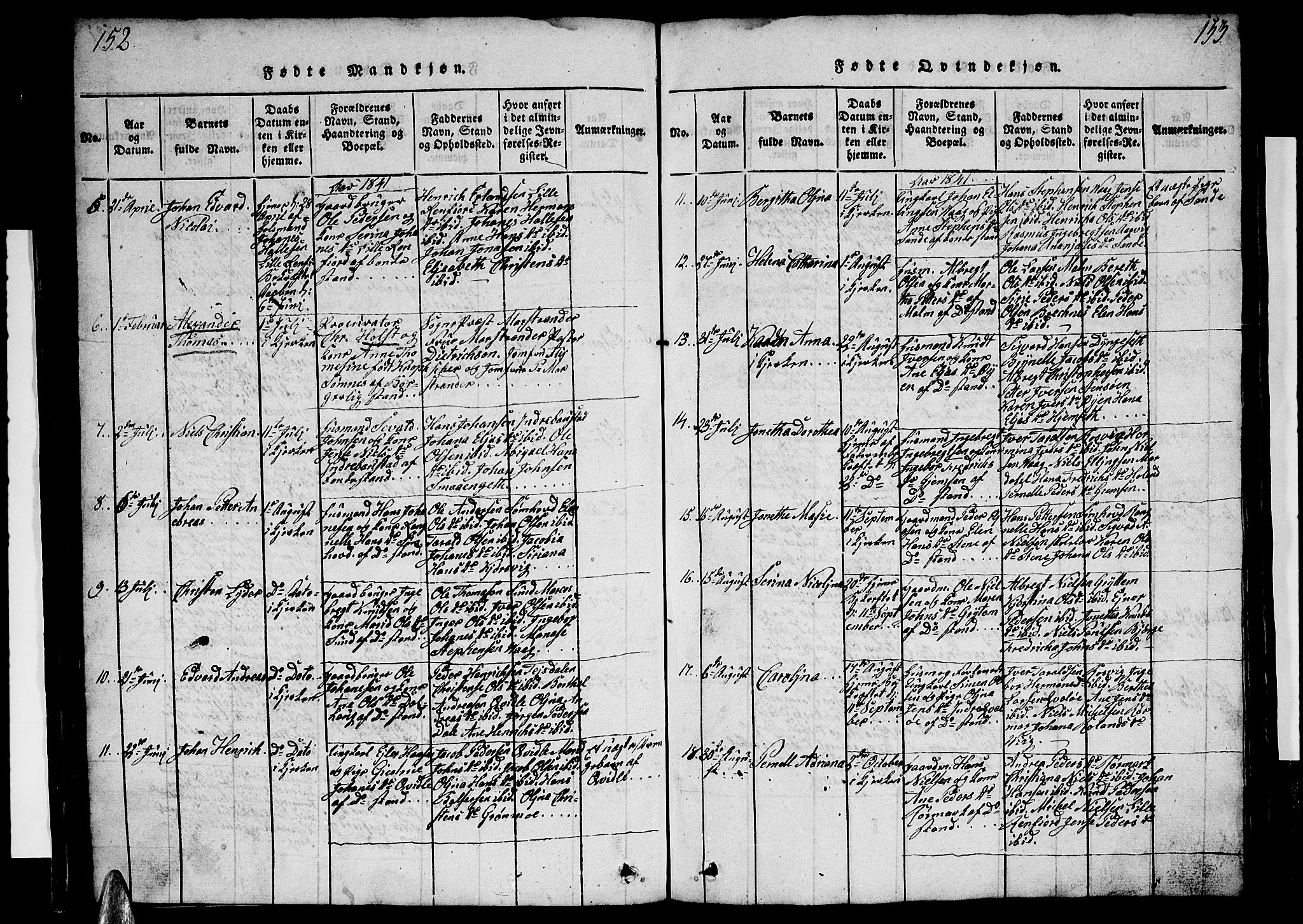 Ministerialprotokoller, klokkerbøker og fødselsregistre - Nordland, AV/SAT-A-1459/812/L0186: Klokkerbok nr. 812C04, 1820-1849, s. 152-153