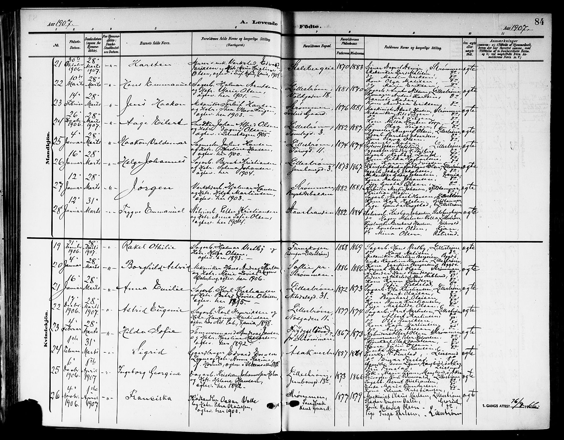 Skedsmo prestekontor Kirkebøker, AV/SAO-A-10033a/G/Ga/L0005b: Klokkerbok nr. I 5B, 1902-1911, s. 84