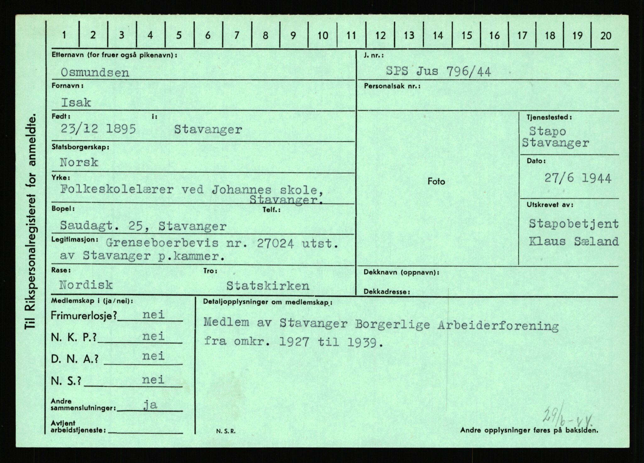 Statspolitiet - Hovedkontoret / Osloavdelingen, AV/RA-S-1329/C/Ca/L0012: Oanæs - Quistgaard	, 1943-1945, s. 2650