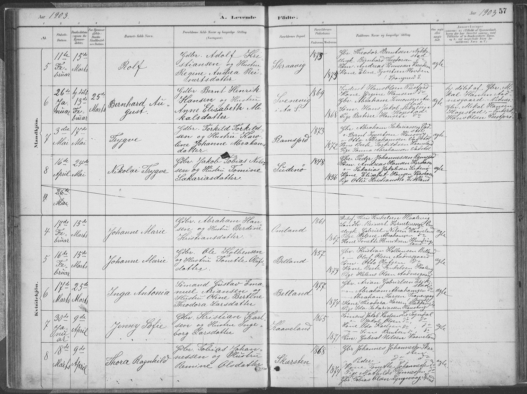 Lyngdal sokneprestkontor, AV/SAK-1111-0029/F/Fa/Faa/L0004: Ministerialbok nr. A 4, 1883-1904, s. 57