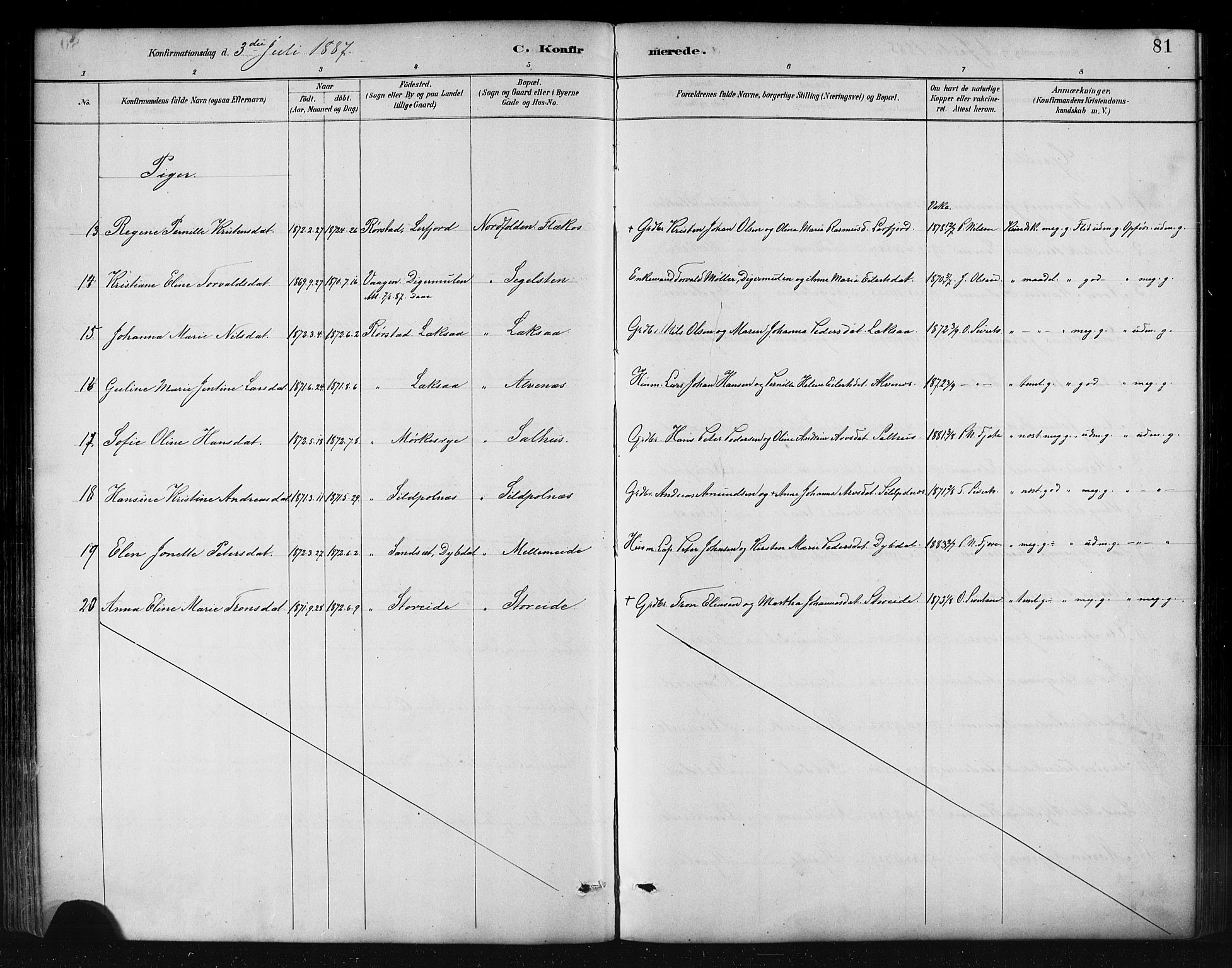 Ministerialprotokoller, klokkerbøker og fødselsregistre - Nordland, AV/SAT-A-1459/858/L0831: Ministerialbok nr. 858A01, 1884-1902, s. 81