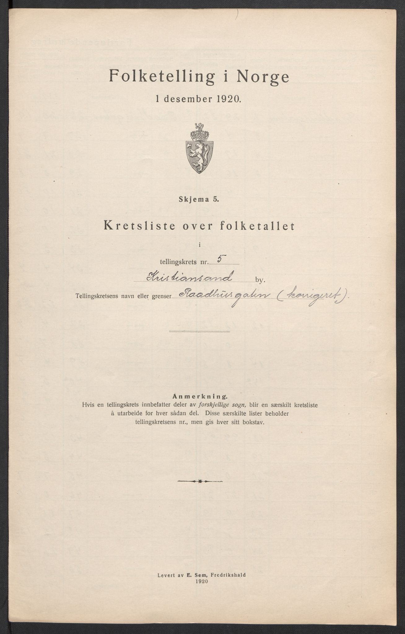 SAK, Folketelling 1920 for 1001 Kristiansand kjøpstad, 1920, s. 101