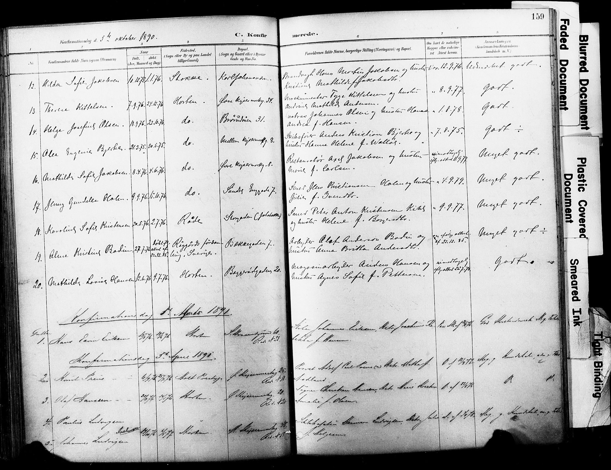 Horten kirkebøker, AV/SAKO-A-348/F/Fa/L0004: Ministerialbok nr. 4, 1888-1895, s. 159