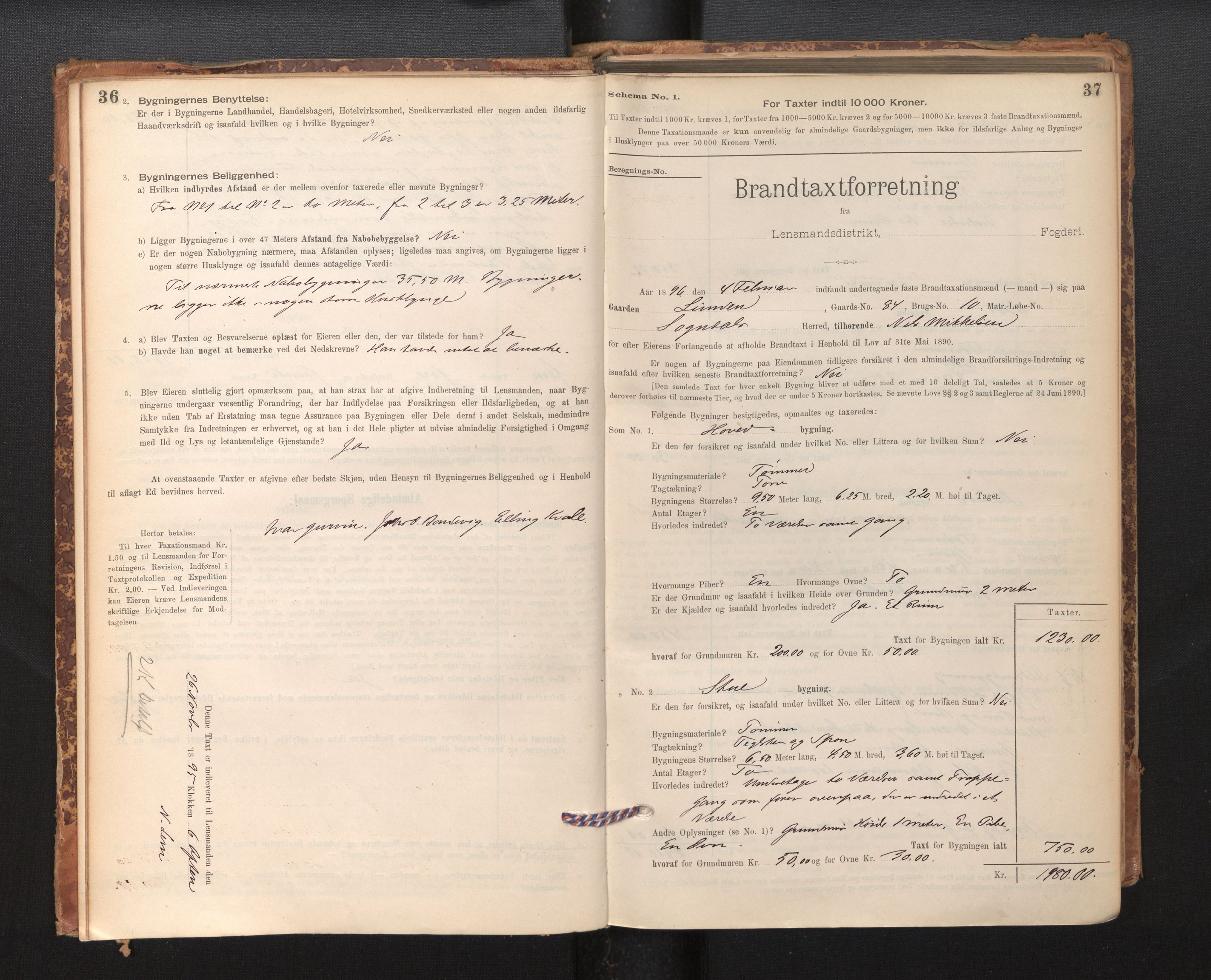 Lensmannen i Sogndal, AV/SAB-A-29901/0012/L0008: Branntakstprotokoll, skjematakst, 1895-1906, s. 36-37