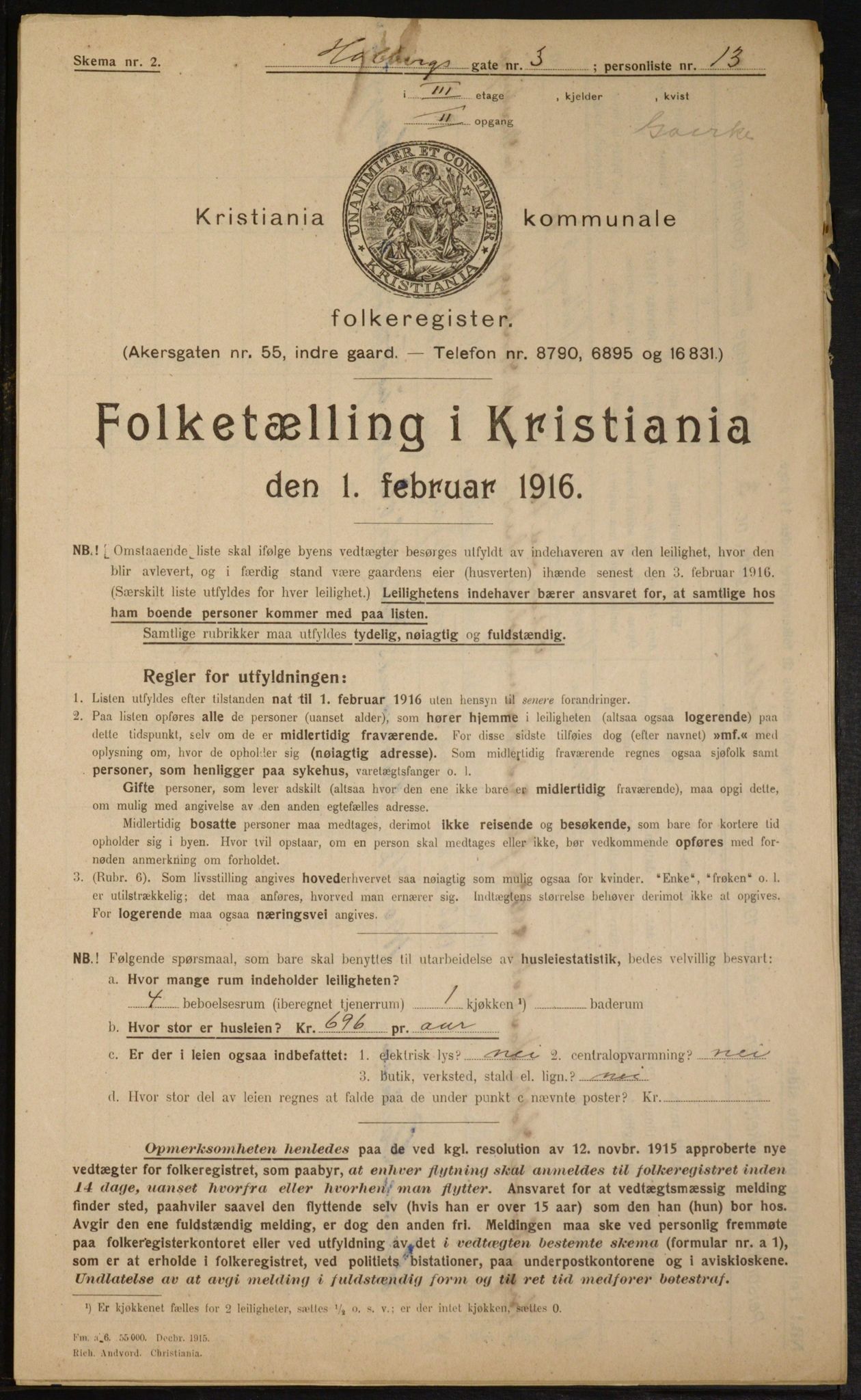 OBA, Kommunal folketelling 1.2.1916 for Kristiania, 1916, s. 40911