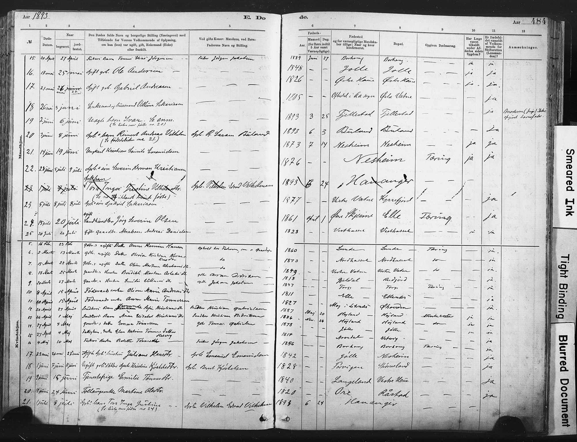 Lista sokneprestkontor, SAK/1111-0027/F/Fa/L0012: Ministerialbok nr. A 12, 1879-1903, s. 484