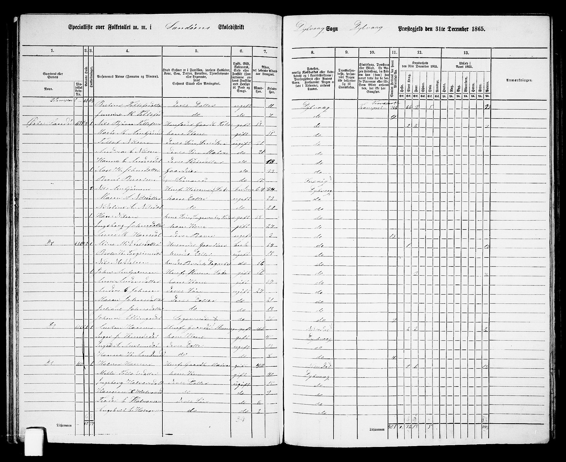 RA, Folketelling 1865 for 0915P Dypvåg prestegjeld, 1865, s. 45