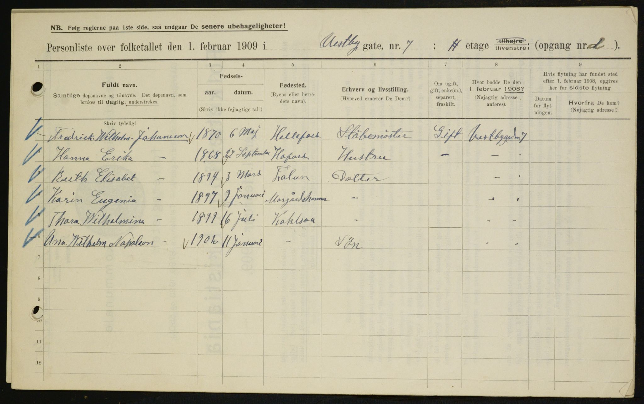 OBA, Kommunal folketelling 1.2.1909 for Kristiania kjøpstad, 1909, s. 90527