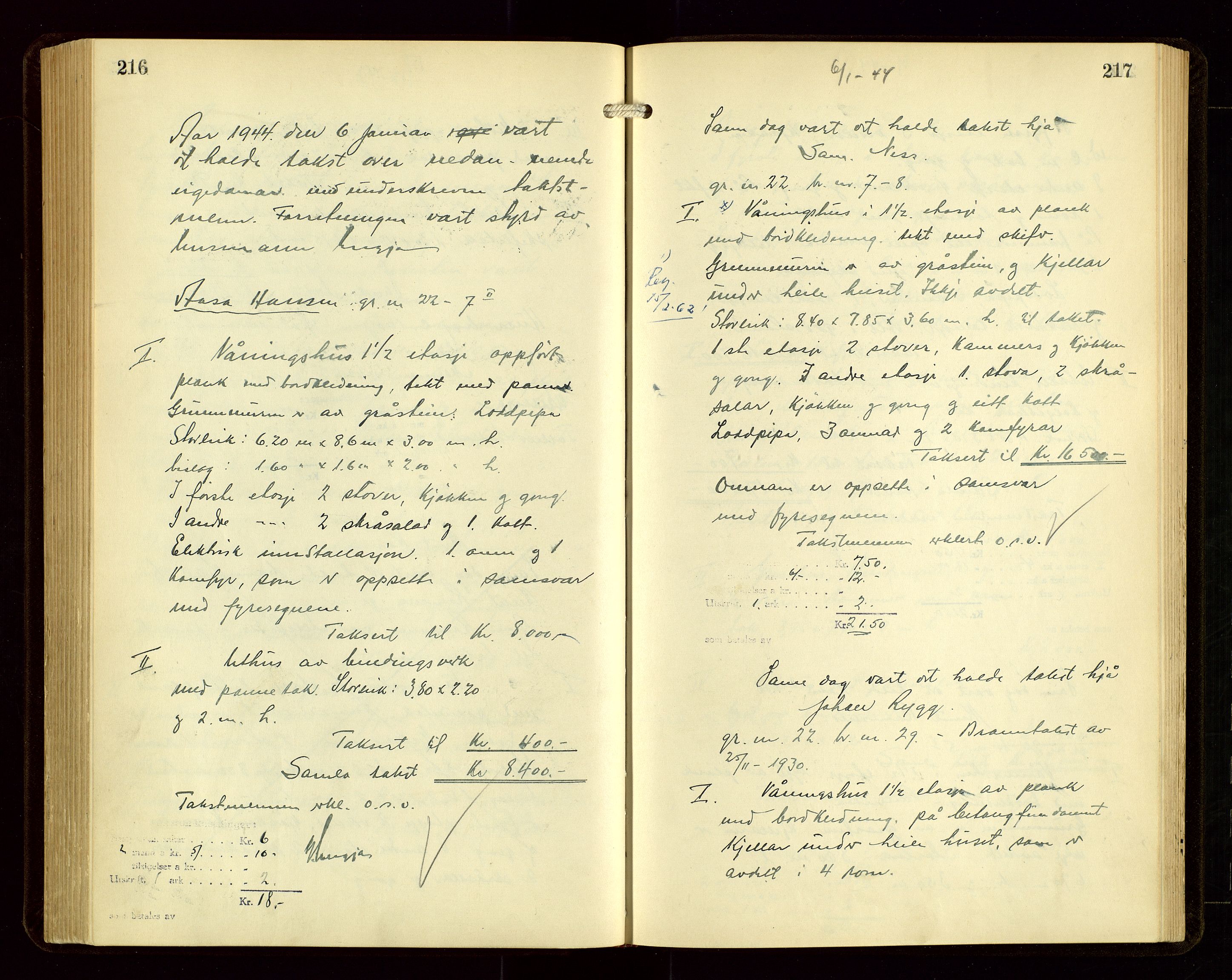 Sauda lensmannskontor, AV/SAST-A-100177/Goa/L0004: "Brandtakstprotokoll for Sauda lensmannsdistrikt", 1934-1946, s. 216-217