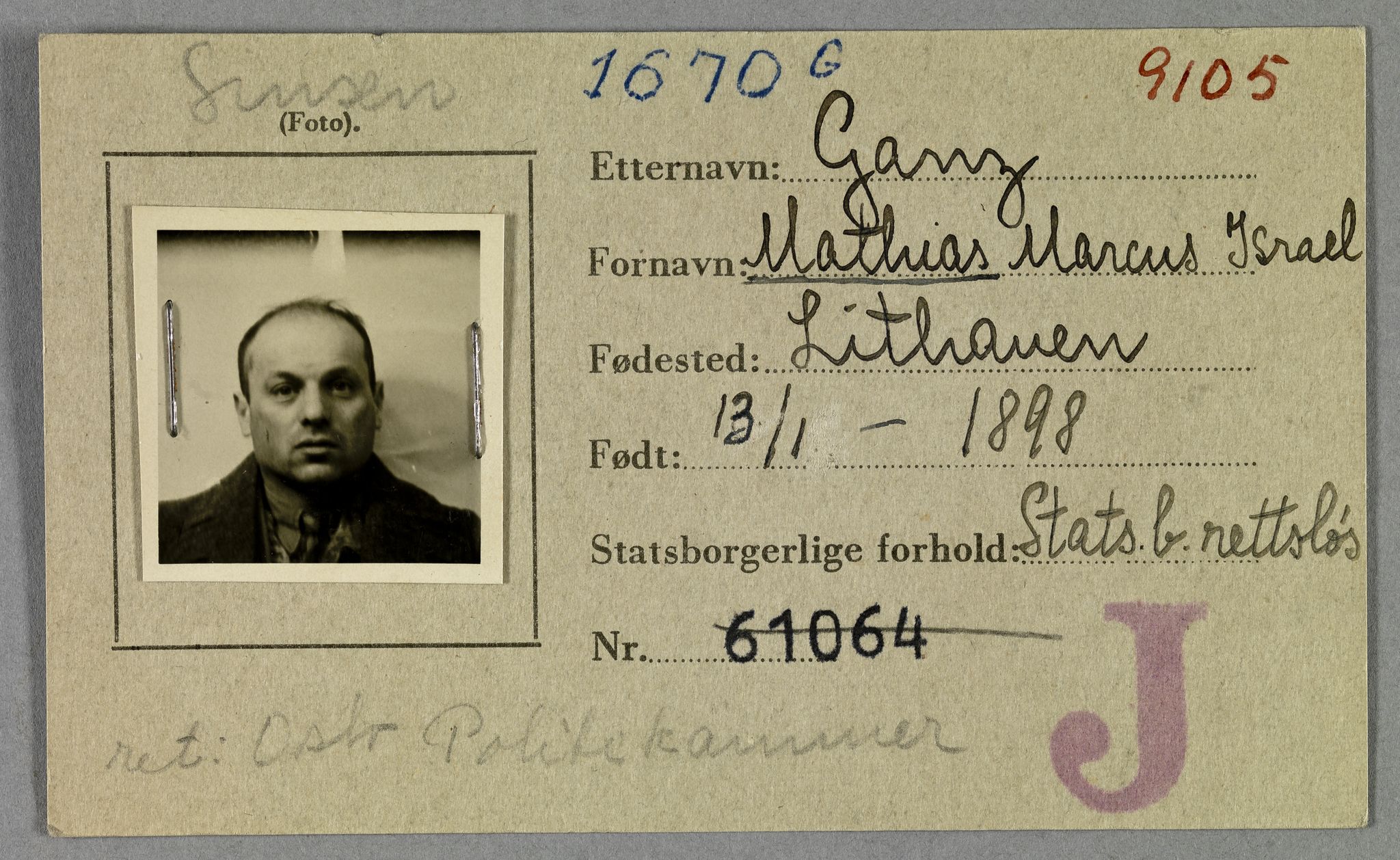 Sosialdepartementet, Våre Falne, AV/RA-S-1708/E/Ee/L0021A: Fotografier av jøder på legitimasjonskort (1941-42), 1941-1942, s. 133