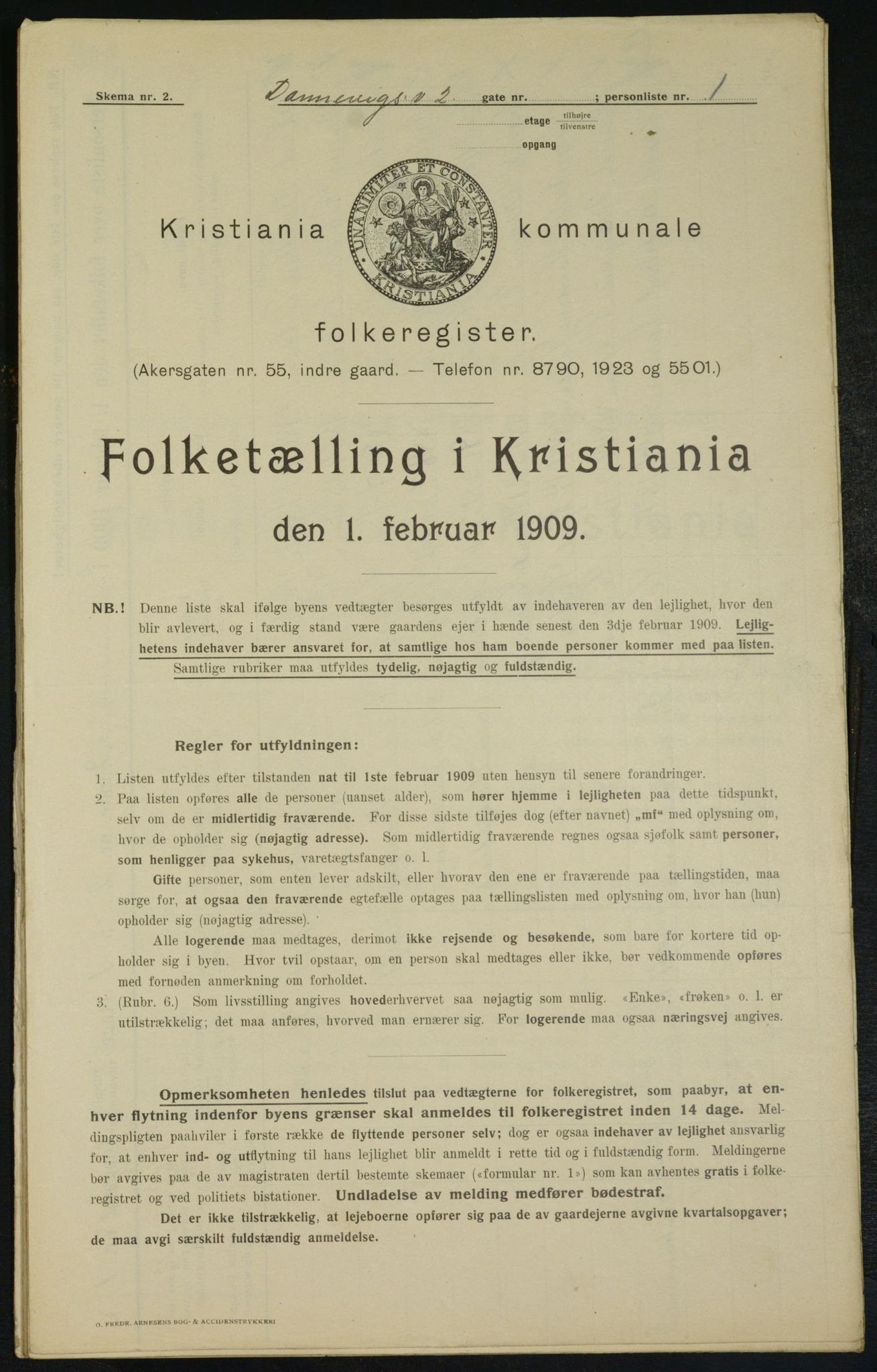 OBA, Kommunal folketelling 1.2.1909 for Kristiania kjøpstad, 1909, s. 13745