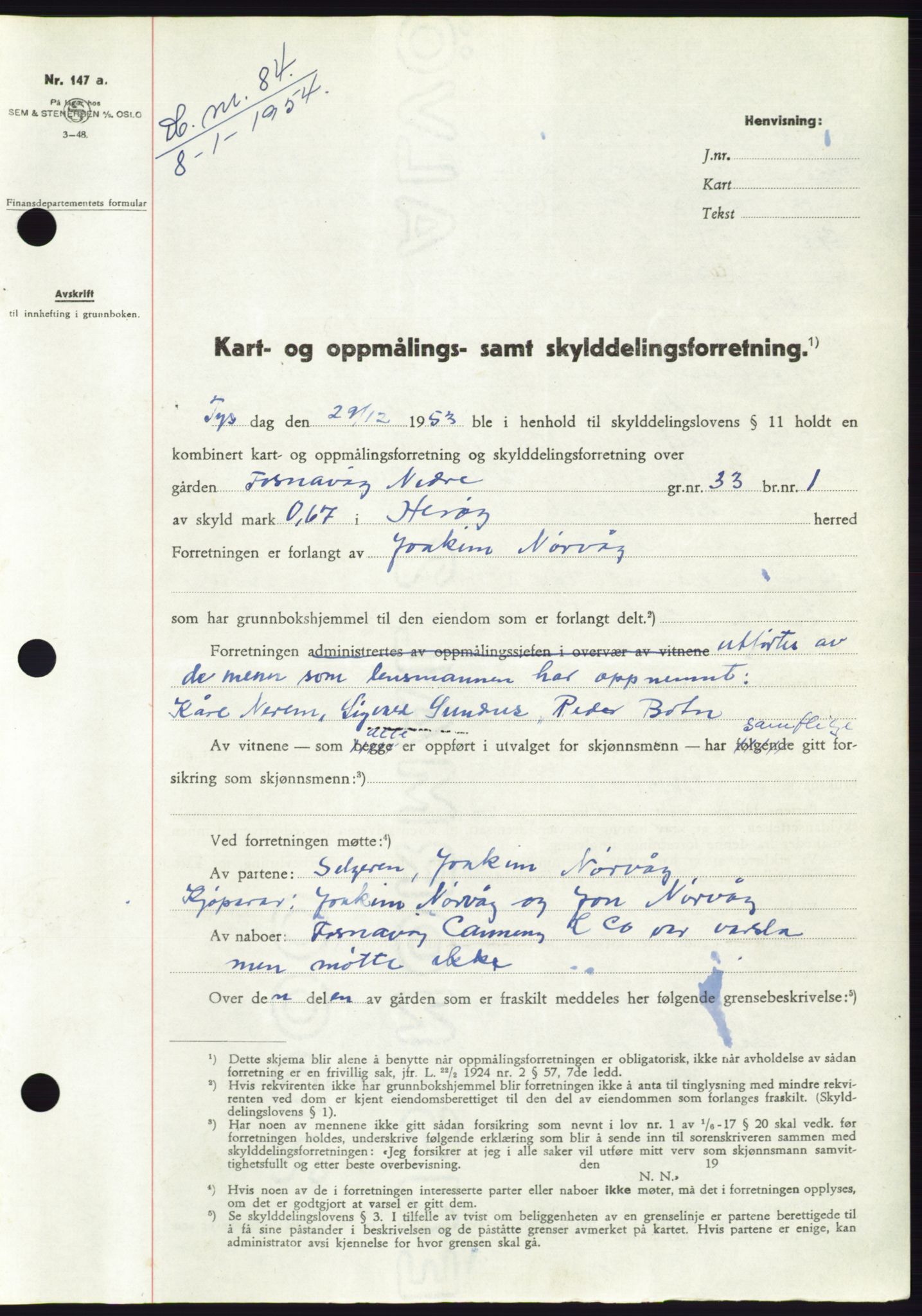 Søre Sunnmøre sorenskriveri, SAT/A-4122/1/2/2C/L0096: Pantebok nr. 22A, 1953-1954, Dagboknr: 84/1954