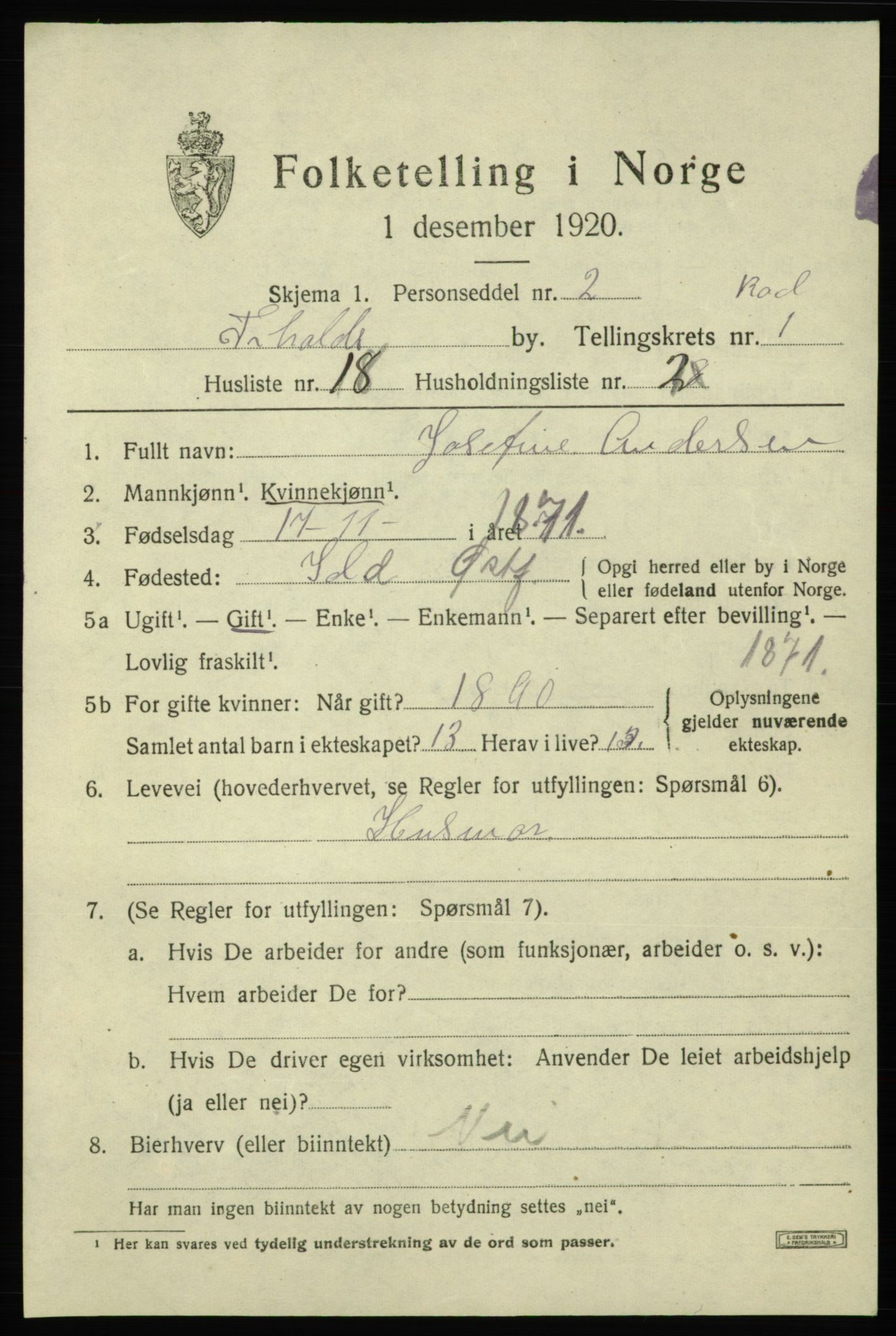 SAO, Folketelling 1920 for 0101 Fredrikshald kjøpstad, 1920, s. 8360