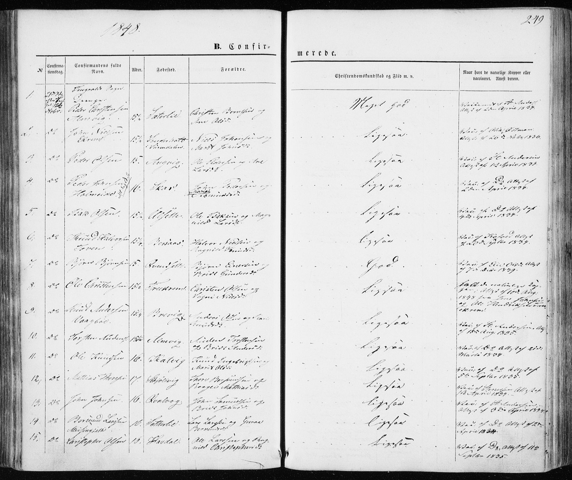 Ministerialprotokoller, klokkerbøker og fødselsregistre - Møre og Romsdal, AV/SAT-A-1454/586/L0984: Ministerialbok nr. 586A10, 1844-1856, s. 249