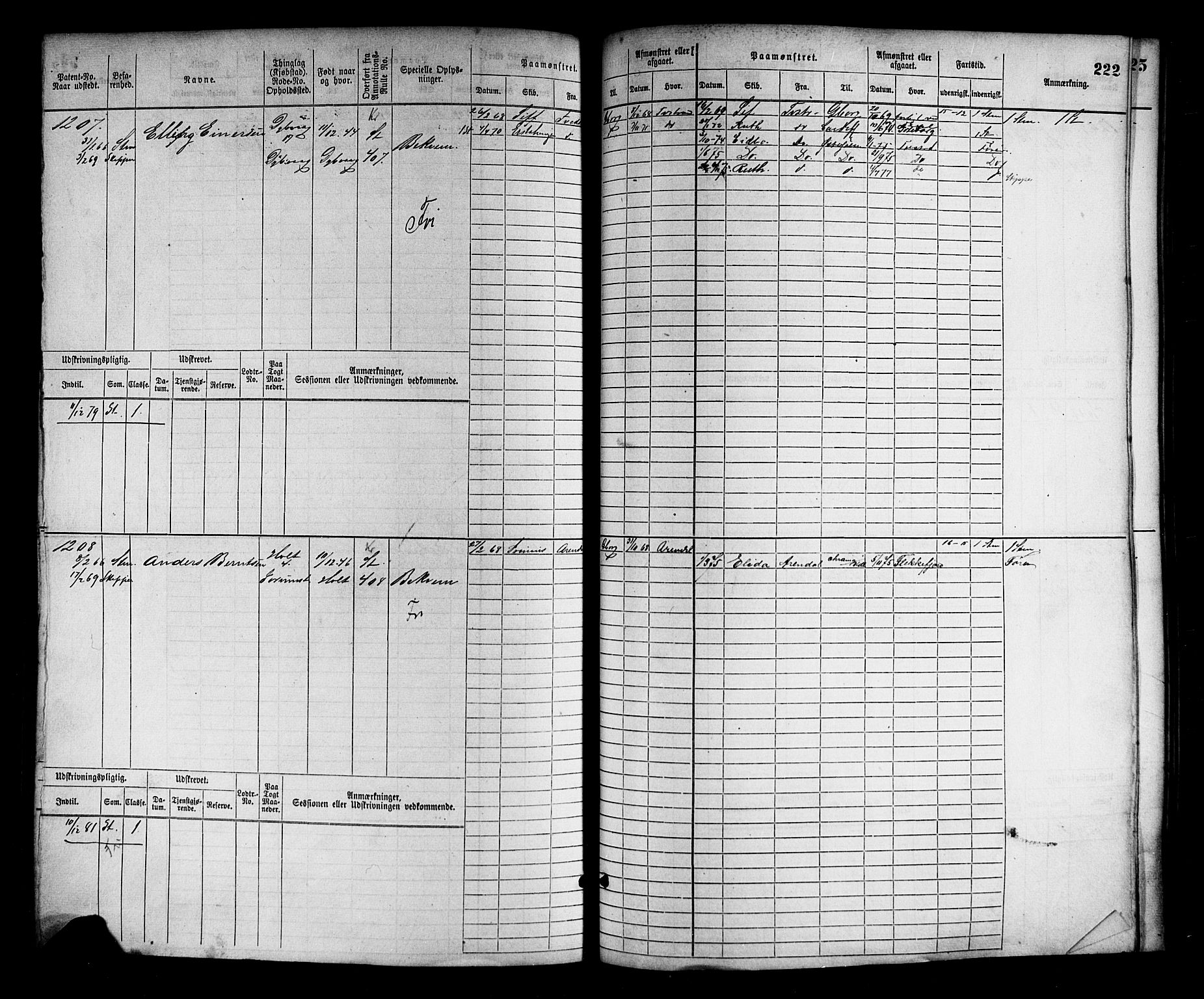 Tvedestrand mønstringskrets, SAK/2031-0011/F/Fb/L0002: Hovedrulle nr 767-1528, R-3, 1868-1900, s. 226