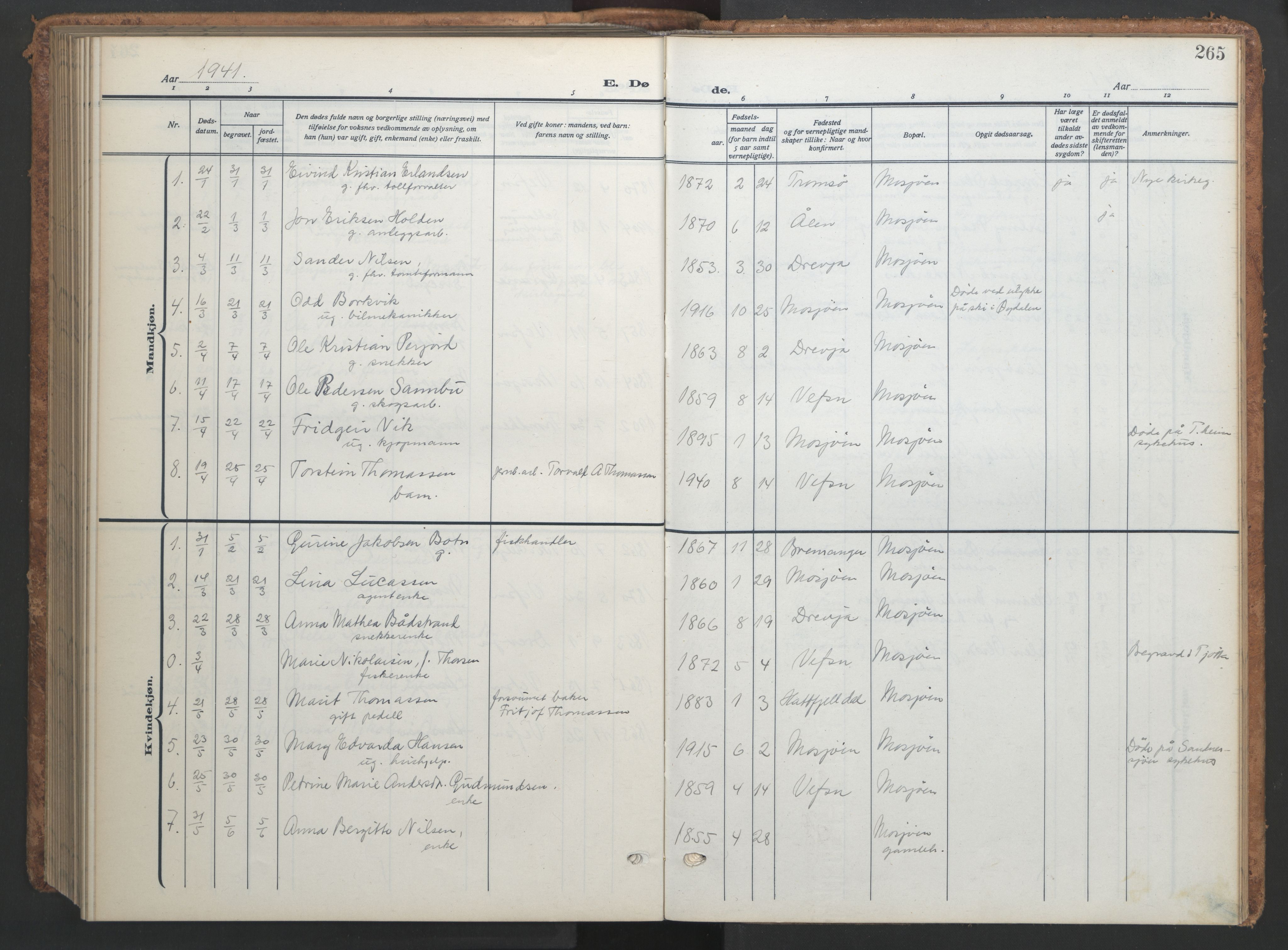 Ministerialprotokoller, klokkerbøker og fødselsregistre - Nordland, AV/SAT-A-1459/820/L0303: Klokkerbok nr. 820C05, 1917-1952, s. 265