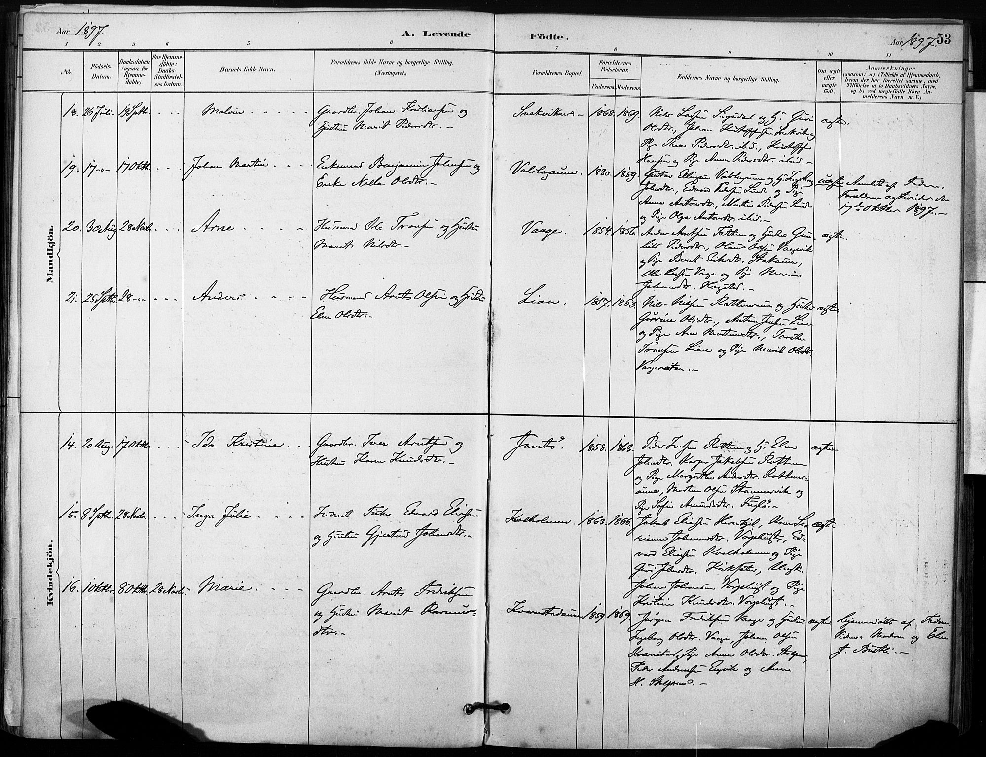 Ministerialprotokoller, klokkerbøker og fødselsregistre - Sør-Trøndelag, SAT/A-1456/633/L0518: Ministerialbok nr. 633A01, 1884-1906, s. 53
