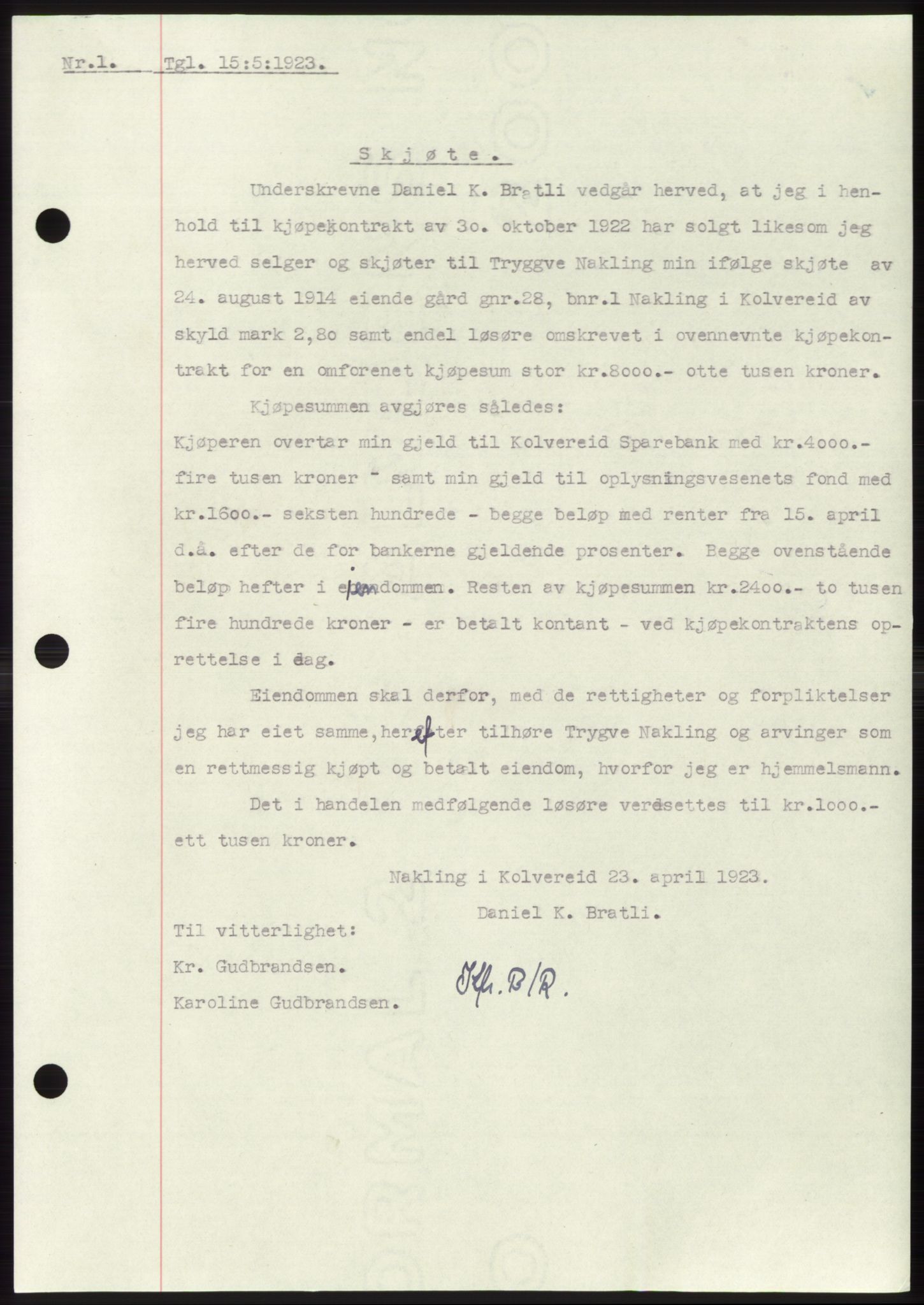 Namdal sorenskriveri, SAT/A-4133/1/2/2C: Pantebok nr. -, 1922-1925, Tingl.dato: 15.05.1923