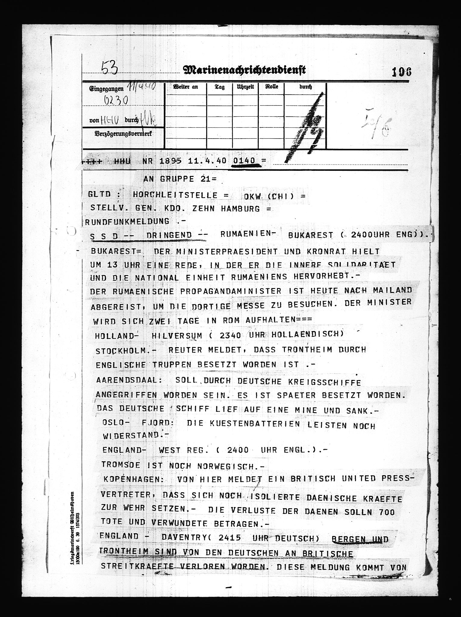 Documents Section, AV/RA-RAFA-2200/V/L0085: Amerikansk mikrofilm "Captured German Documents".
Box No. 724.  FKA jnr. 615/1954., 1940-1941, s. 63