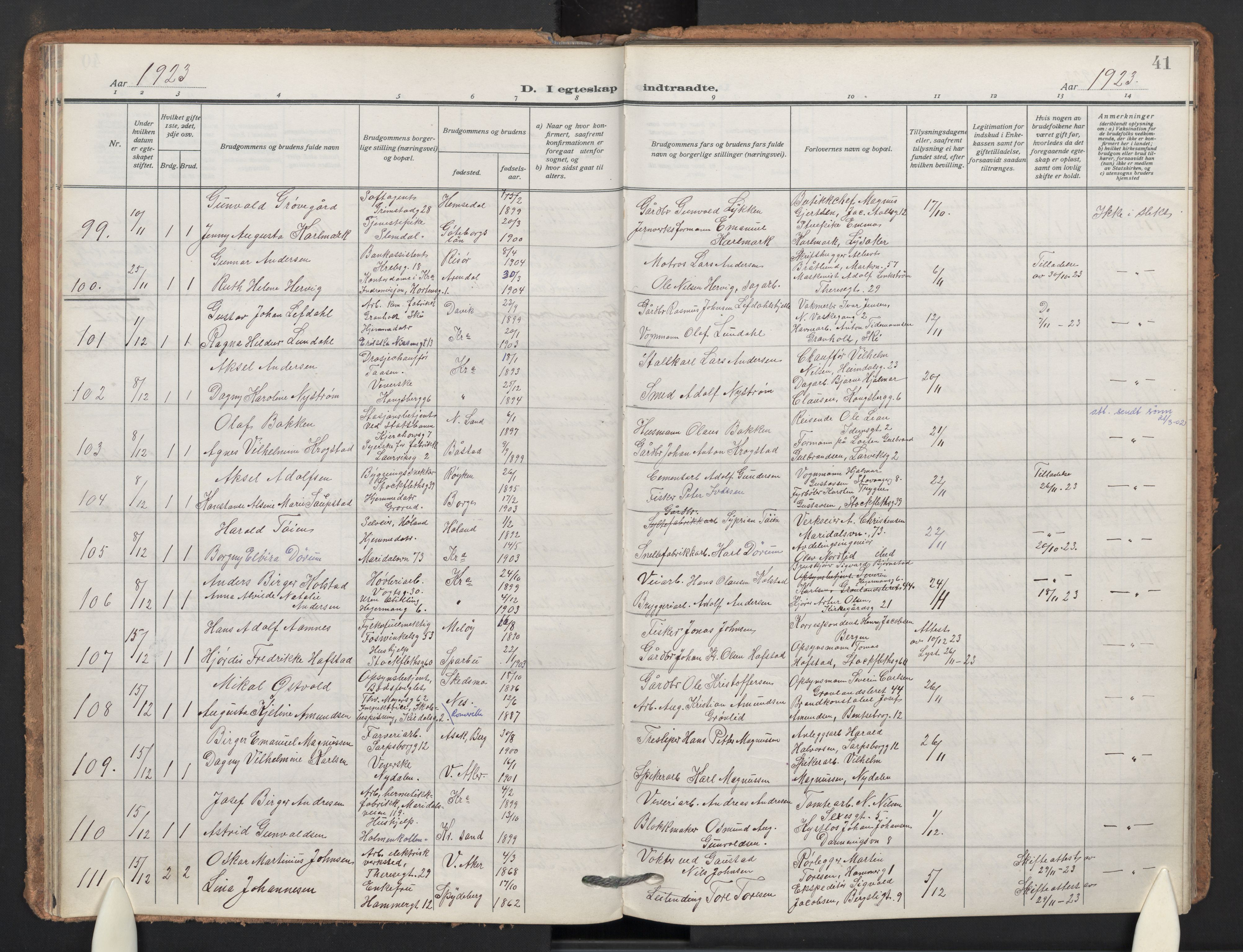 Sagene prestekontor Kirkebøker, AV/SAO-A-10796/F/L0013: Ministerialbok nr. 13, 1920-1929, s. 41