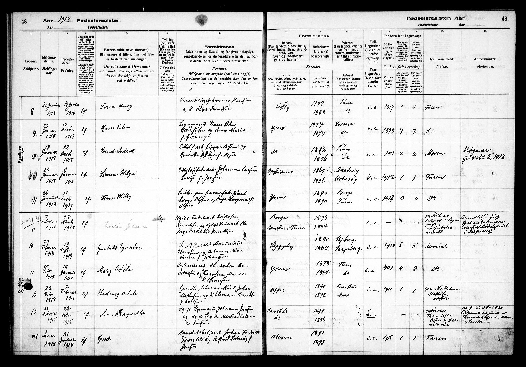 Tune prestekontor Kirkebøker, AV/SAO-A-2007/J/Ja/L0001: Fødselsregister nr. I 1, 1916-1928, s. 48