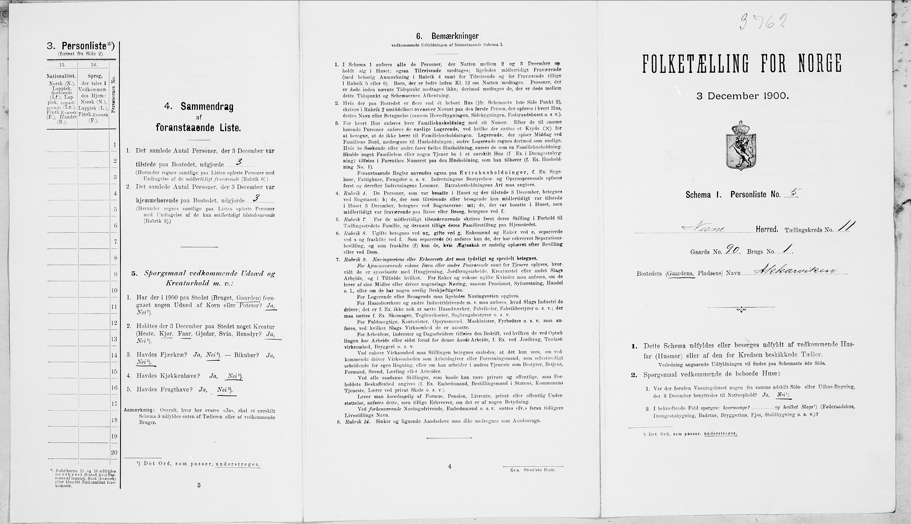 SAT, Folketelling 1900 for 1828 Nesna herred, 1900, s. 1053
