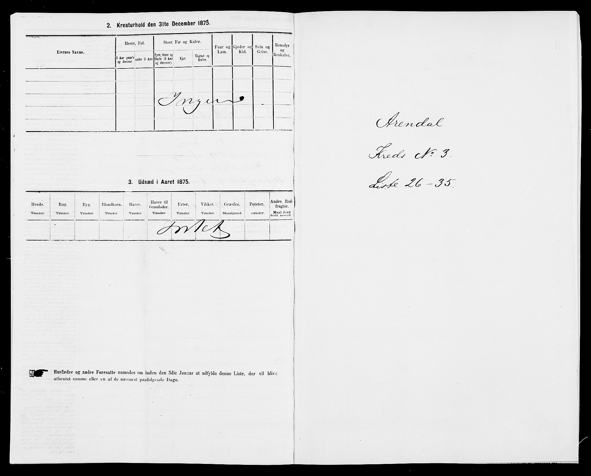 SAK, Folketelling 1875 for 0903P Arendal prestegjeld, 1875, s. 67