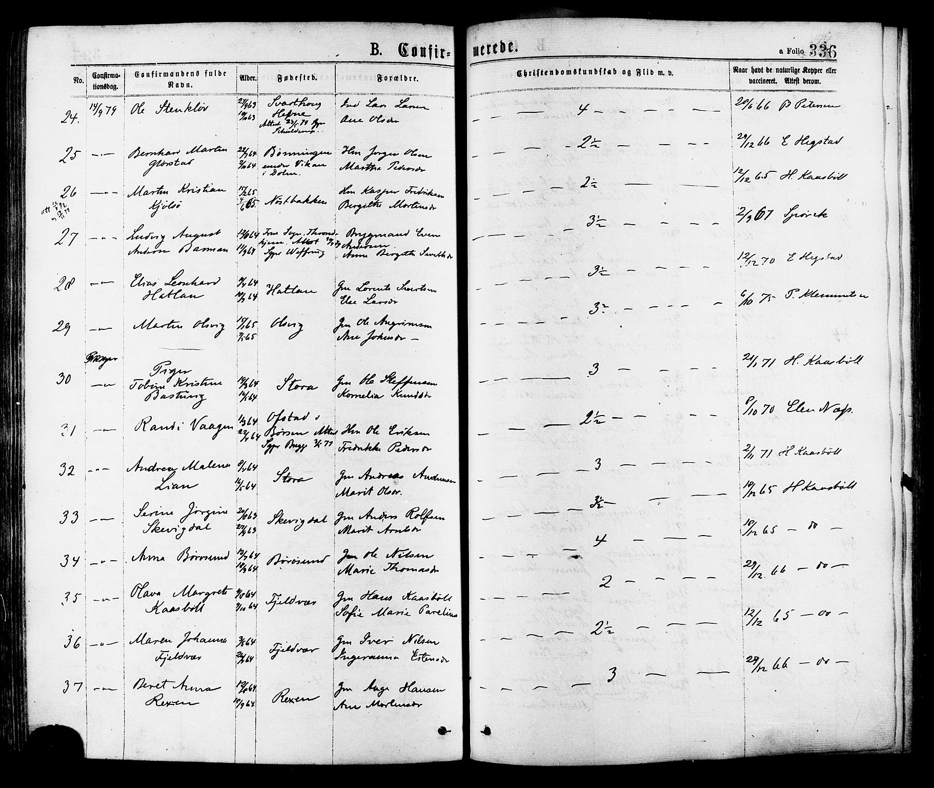 Ministerialprotokoller, klokkerbøker og fødselsregistre - Sør-Trøndelag, SAT/A-1456/634/L0532: Ministerialbok nr. 634A08, 1871-1881, s. 336