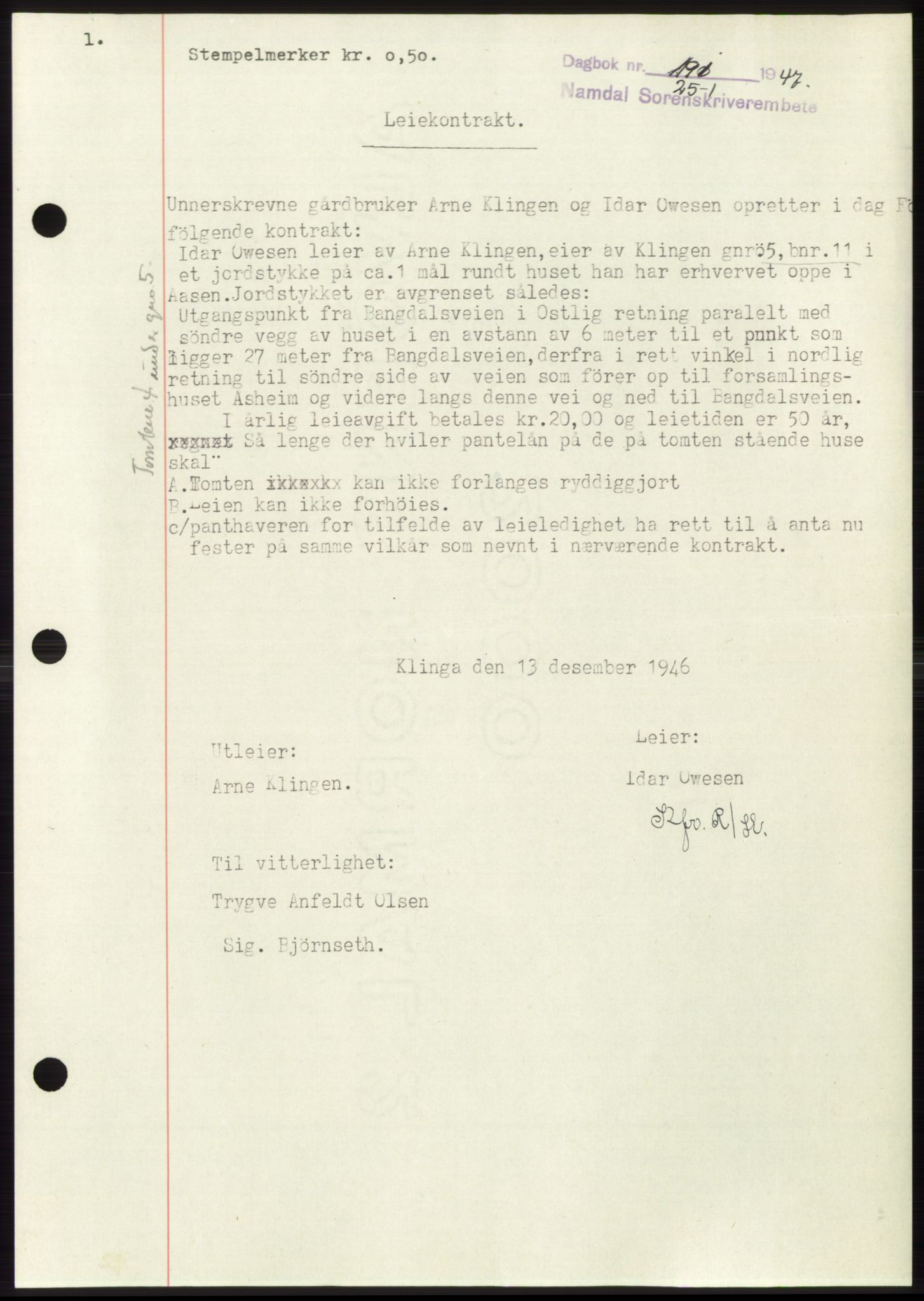 Namdal sorenskriveri, SAT/A-4133/1/2/2C: Pantebok nr. -, 1946-1947, Dagboknr: 191/1947