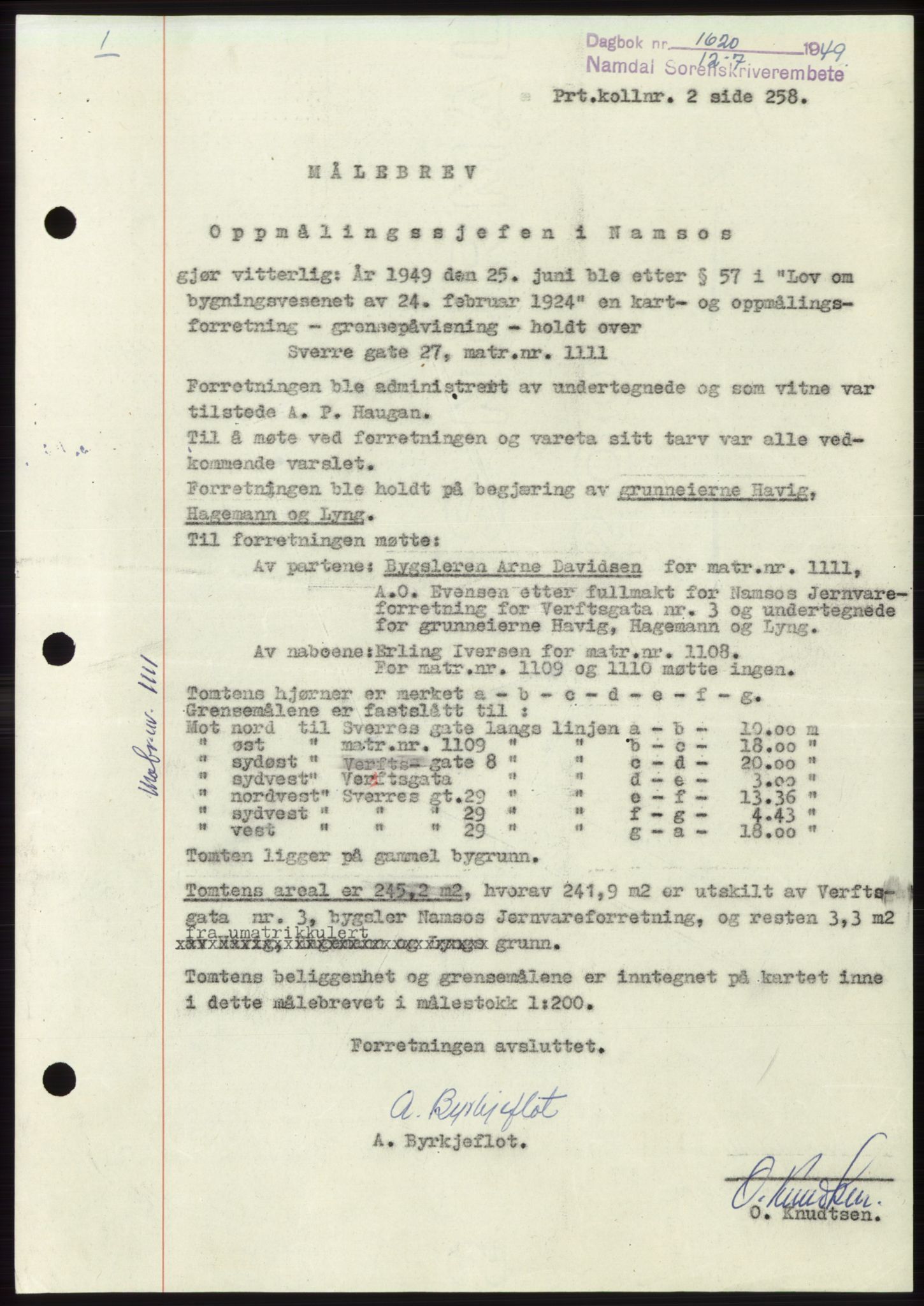 Namdal sorenskriveri, SAT/A-4133/1/2/2C: Pantebok nr. -, 1949-1949, Dagboknr: 1620/1949
