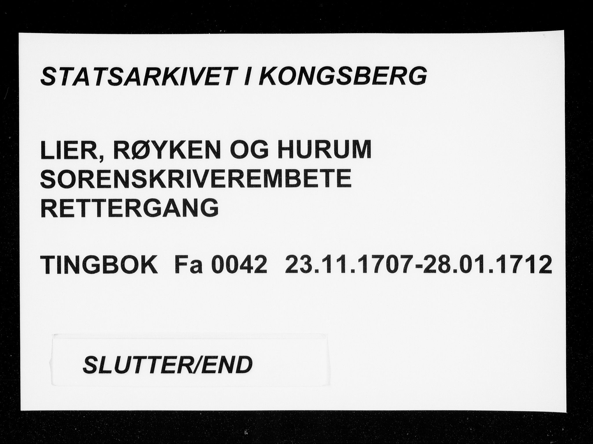 Lier, Røyken og Hurum sorenskriveri, SAKO/A-89/F/Fa/L0042: Tingbok, 1707-1712