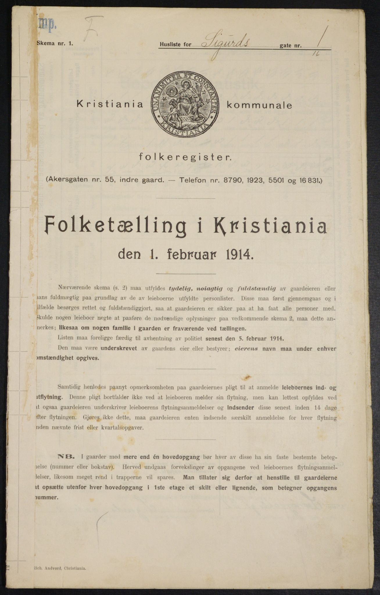 OBA, Kommunal folketelling 1.2.1914 for Kristiania, 1914, s. 94630