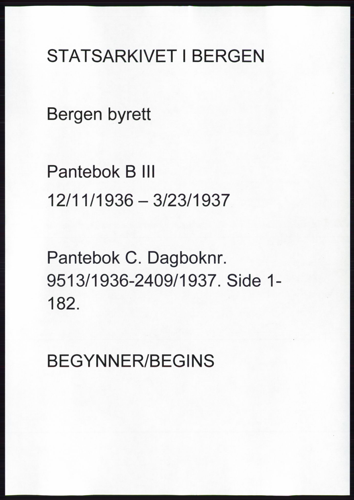 Byfogd og Byskriver i Bergen, AV/SAB-A-3401/03: Pantebok nr. C 3, 1936-1937