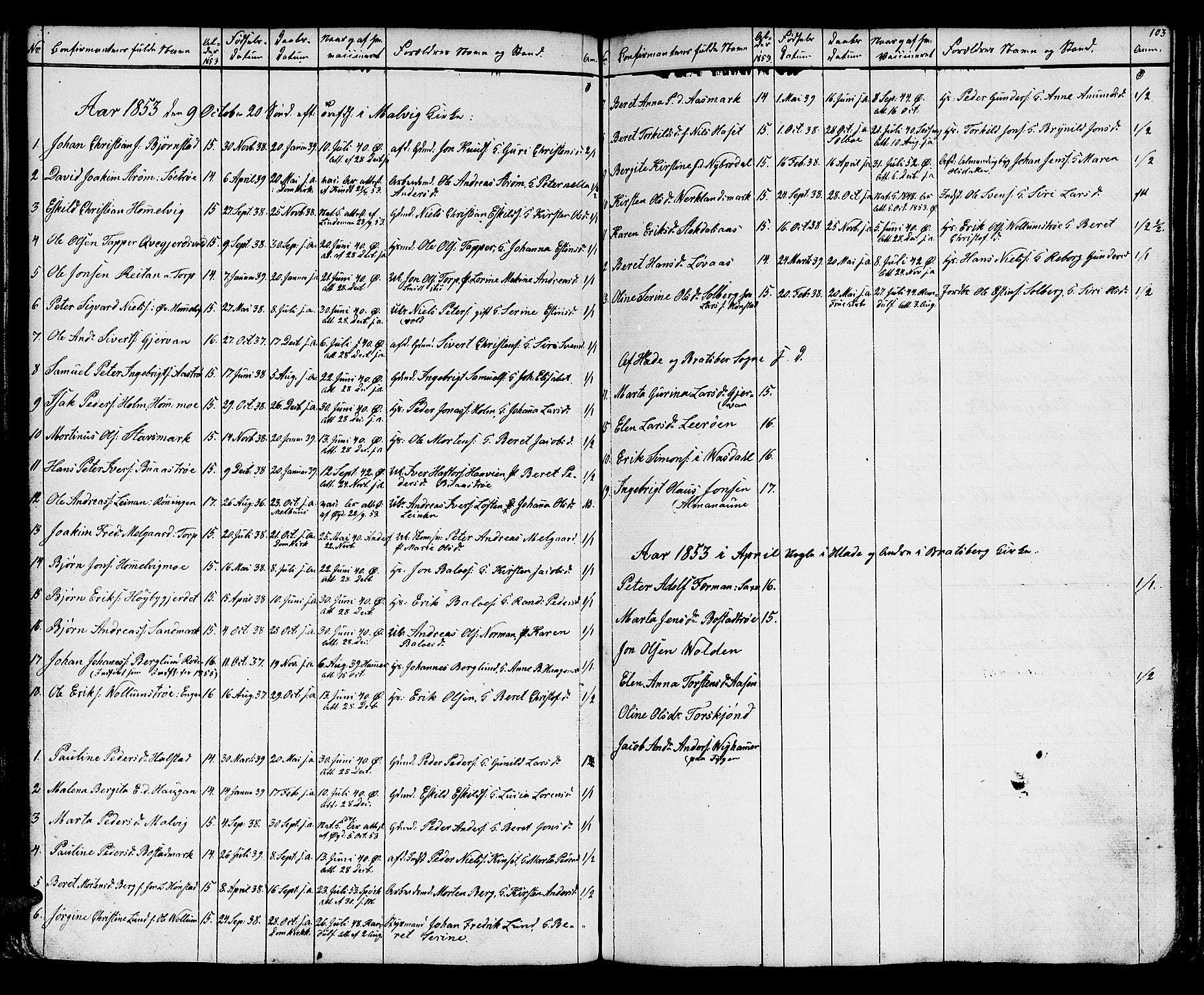 Ministerialprotokoller, klokkerbøker og fødselsregistre - Sør-Trøndelag, AV/SAT-A-1456/616/L0422: Klokkerbok nr. 616C05, 1850-1888, s. 103