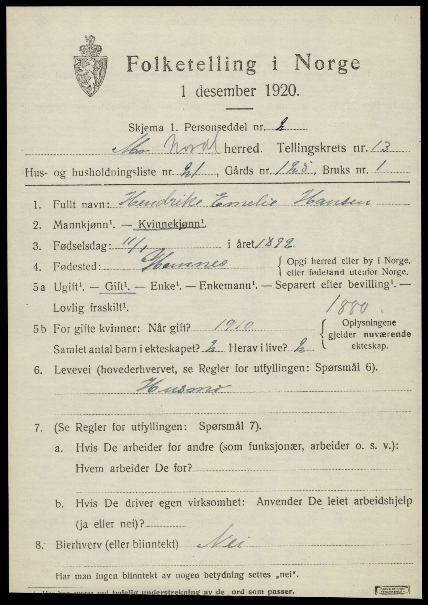 SAT, Folketelling 1920 for 1833 Mo herred, 1920, s. 11205