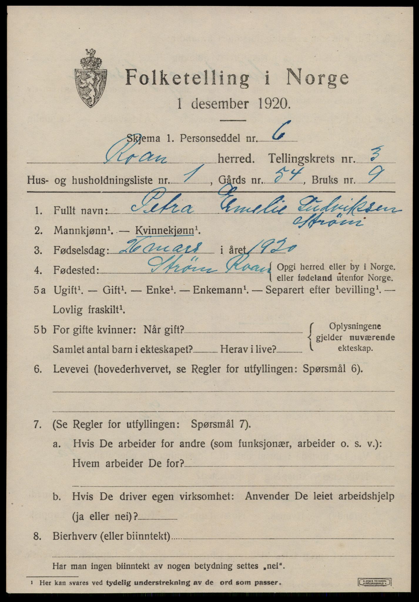 SAT, Folketelling 1920 for 1632 Roan herred, 1920, s. 2263