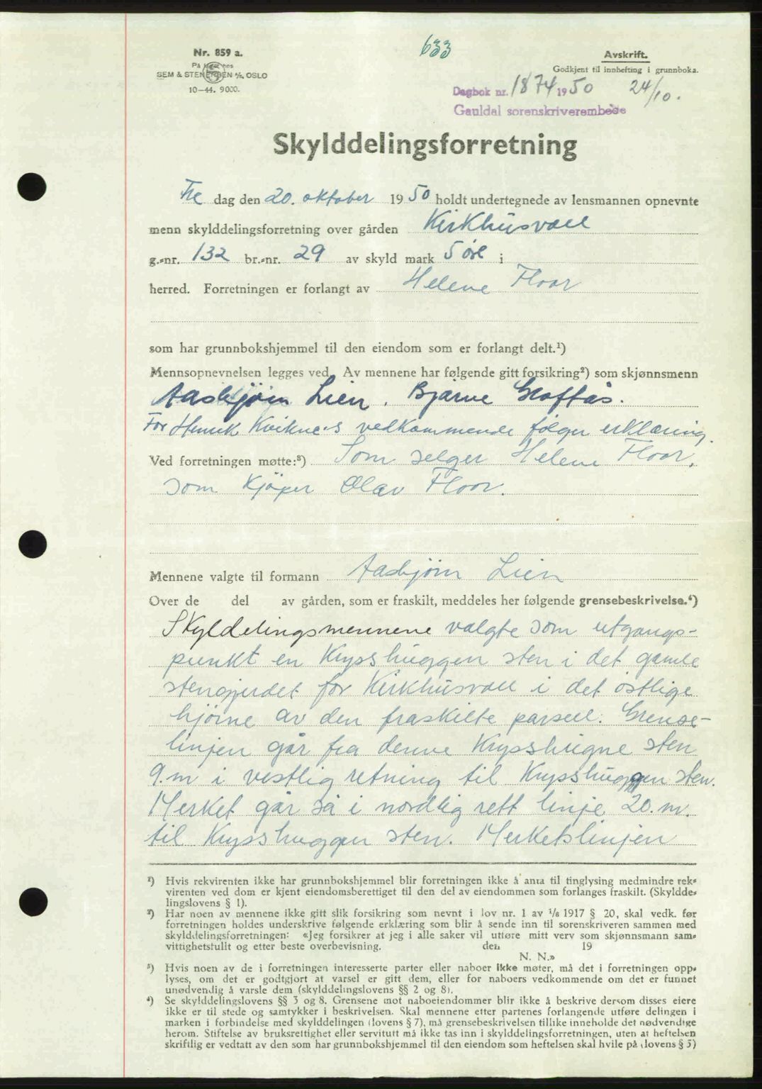 Gauldal sorenskriveri, SAT/A-0014/1/2/2C: Pantebok nr. A11, 1950-1950, Dagboknr: 1874/1950