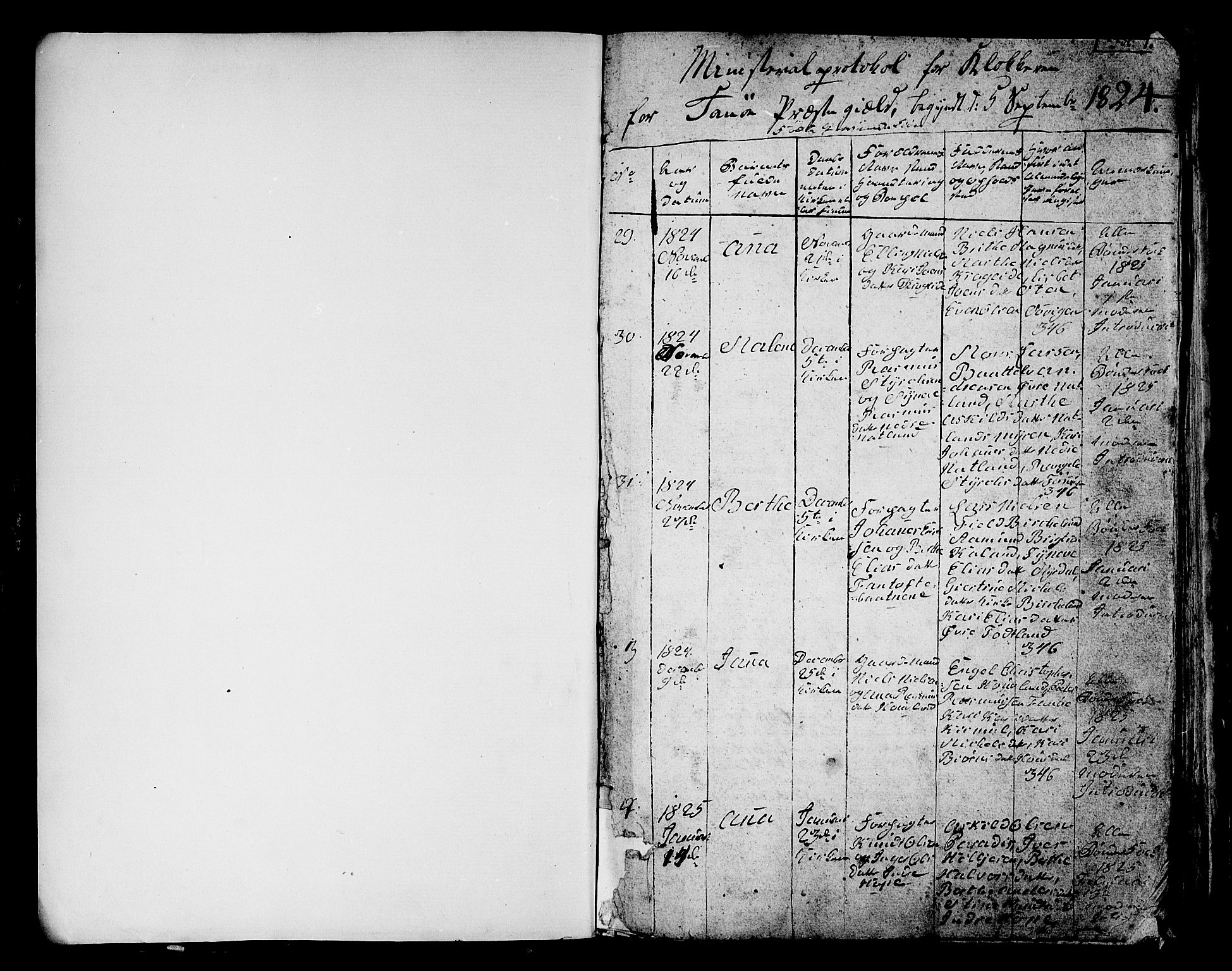Fana Sokneprestembete, SAB/A-75101/H/Hab/Habc/L0001: Klokkerbok nr. C 1, 1824-1837, s. 1